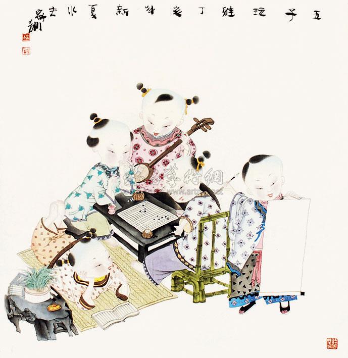 0571五子图镜心纸本