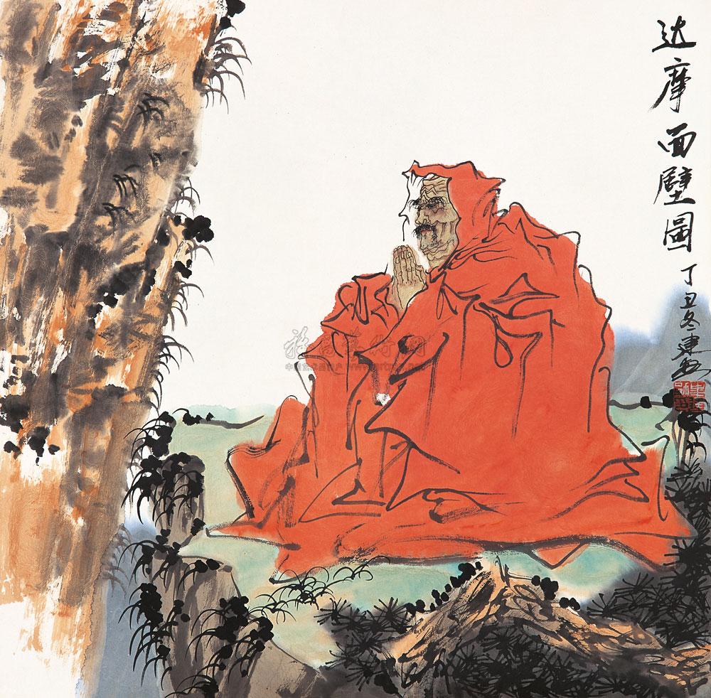 0736 1997年作 达摩面壁图 镜心 设色纸本