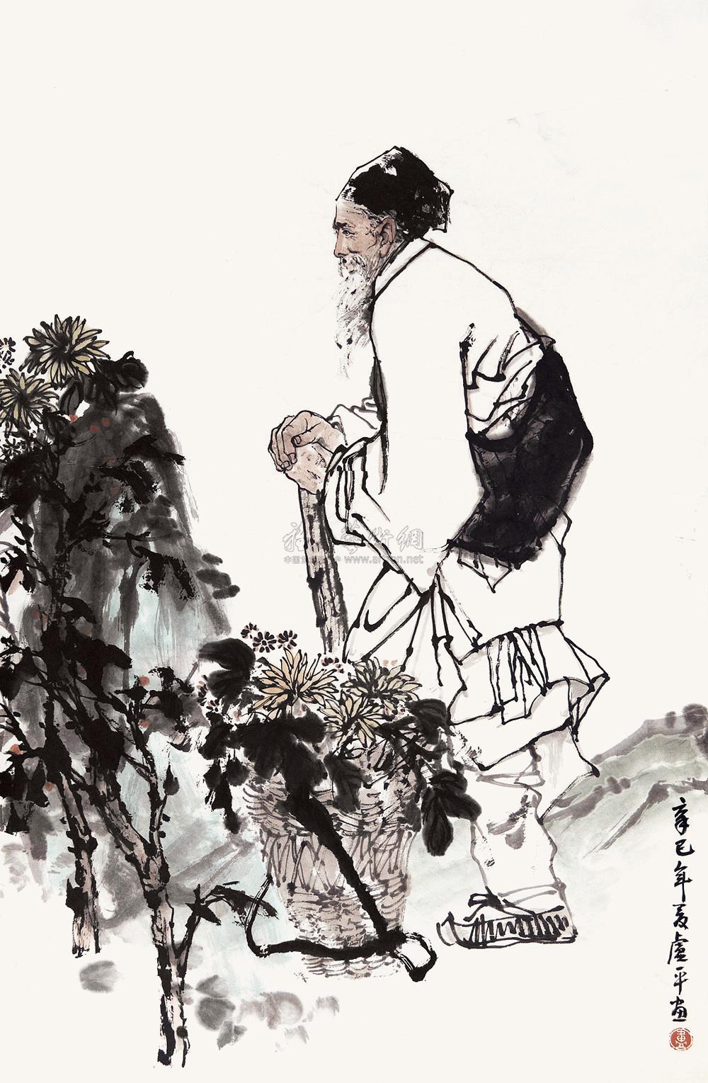 0337赏菊图立轴纸本