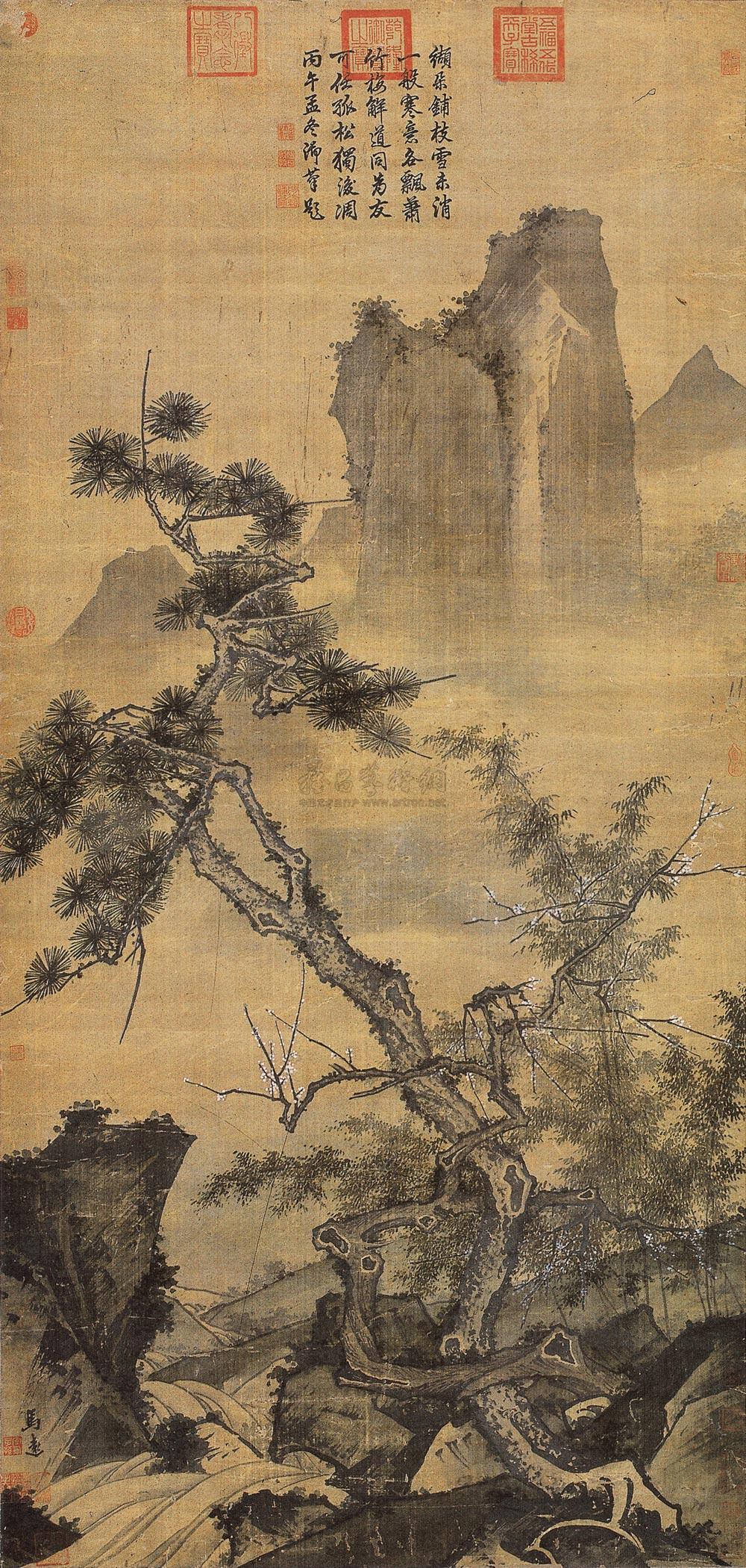 【岁寒三友图 立轴 设色绢本】拍卖品_图片_价格_鉴赏_绘画_雅昌艺术品拍卖网