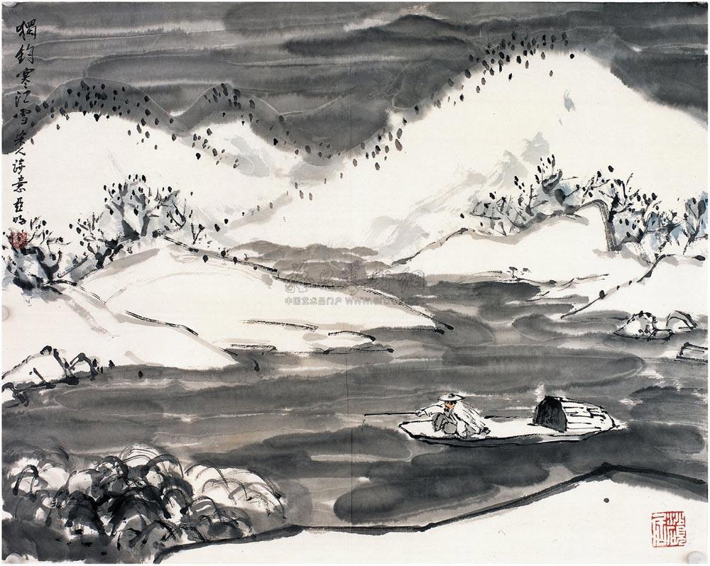 1713独钓寒江雪画心设色纸本