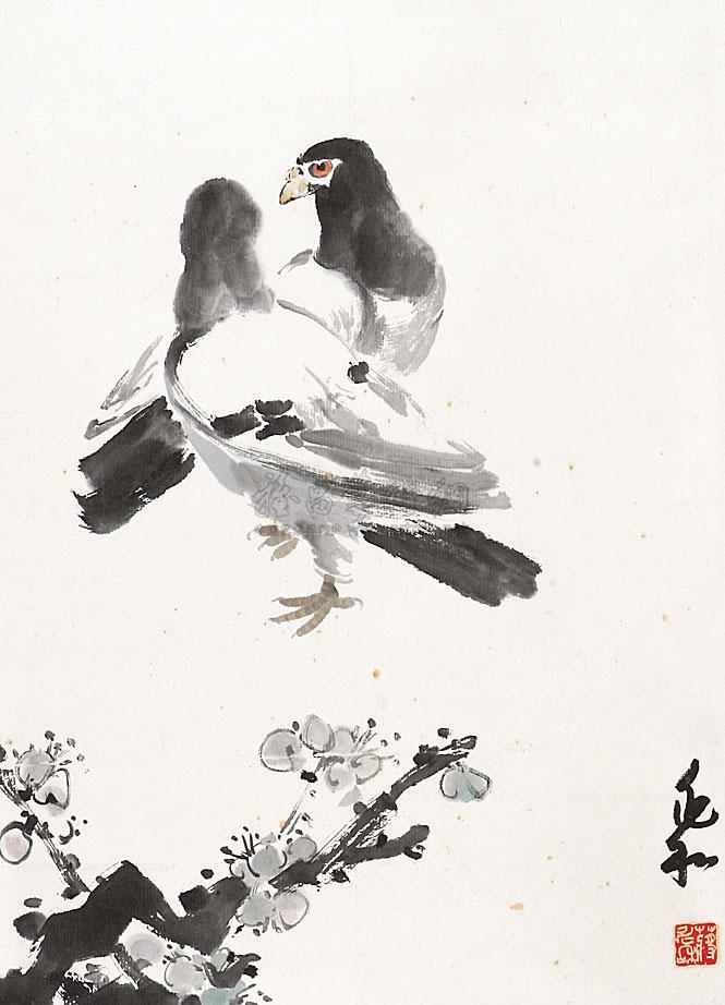 0248和平鸽立轴纸本