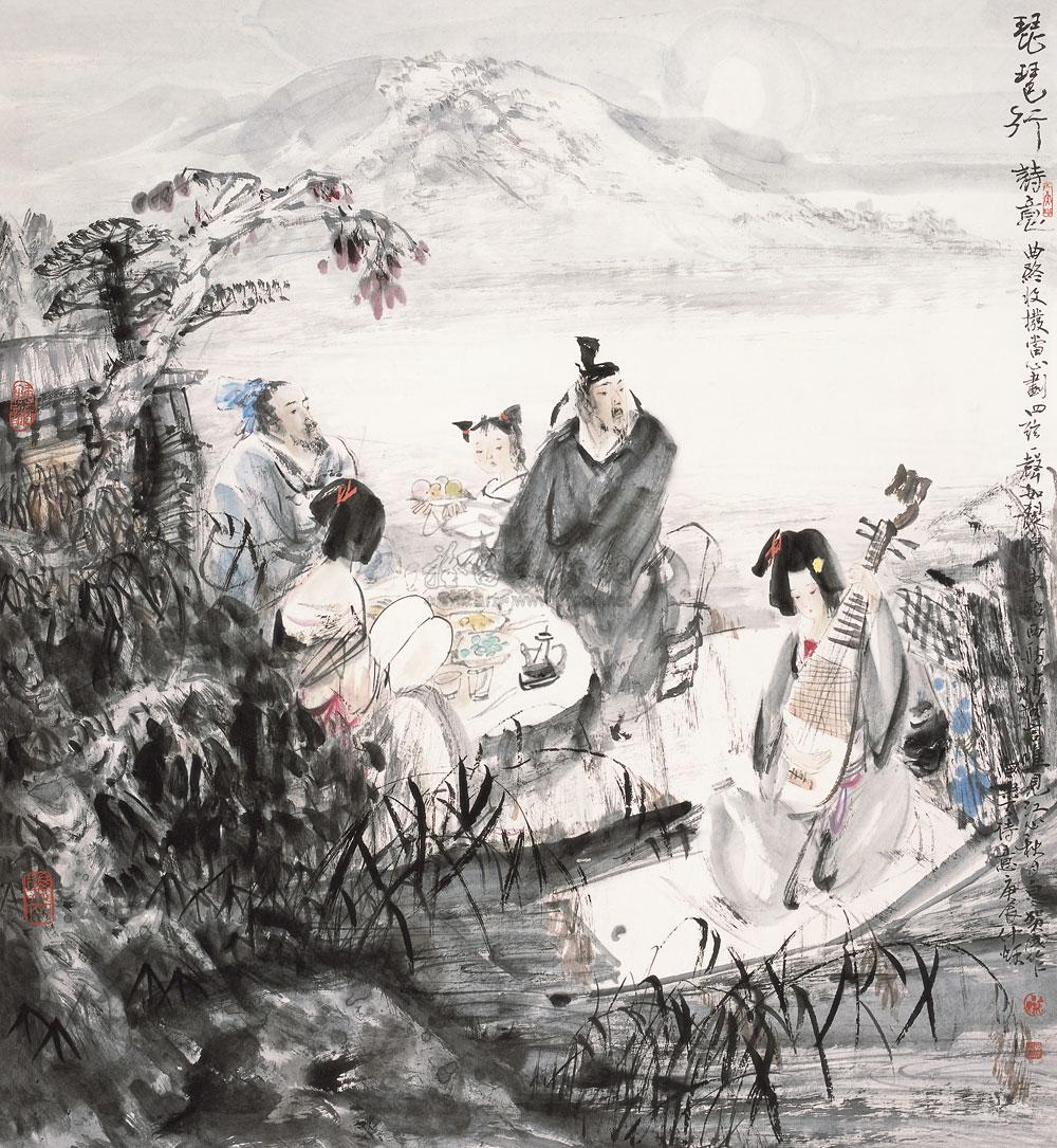 05162000年作琵琶行诗意镜片设色纸本