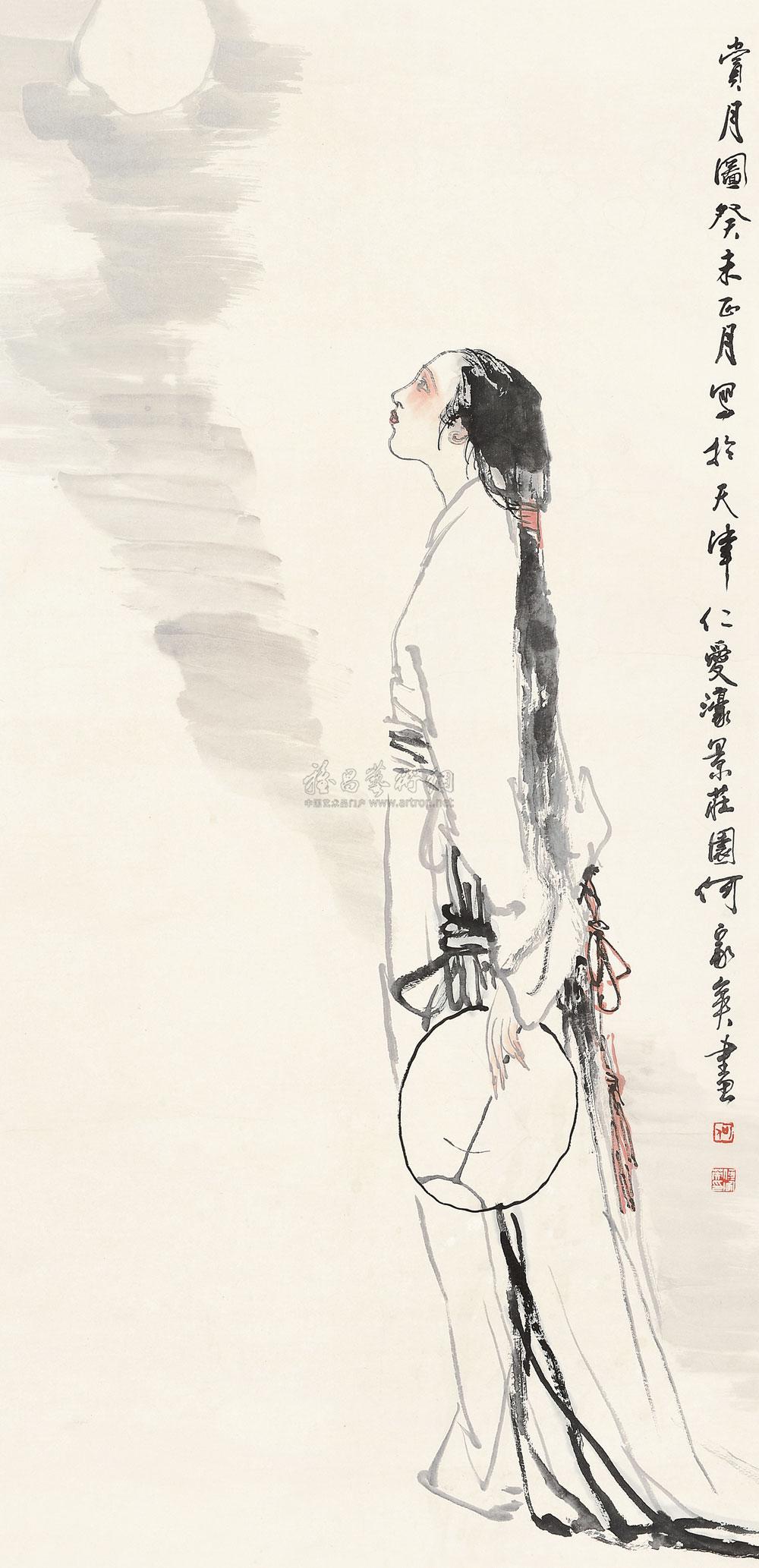 05222003年作赏月图立轴设色纸本