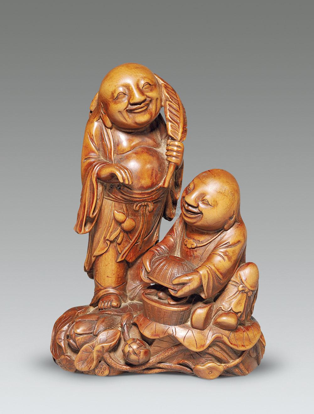 5714清黄杨木和合二仙摆件