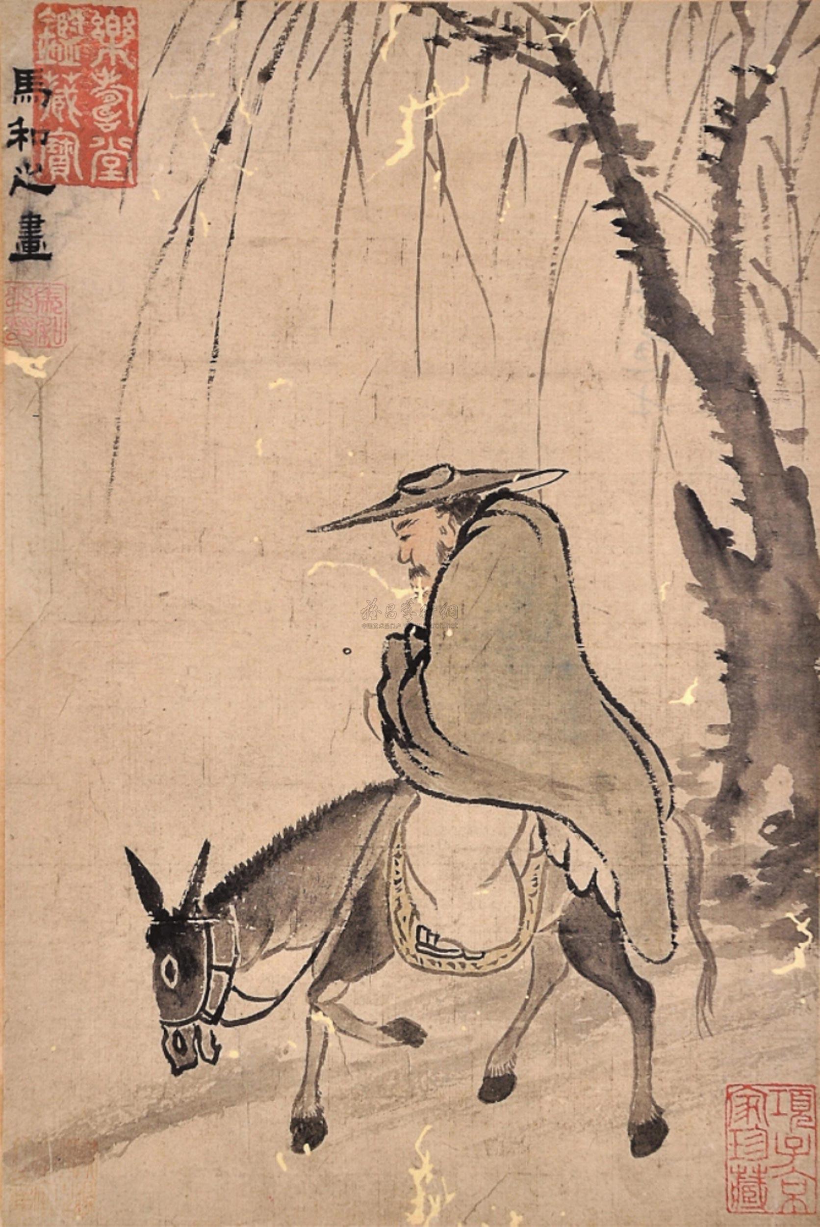 1195 骑驴高士 框 纸本