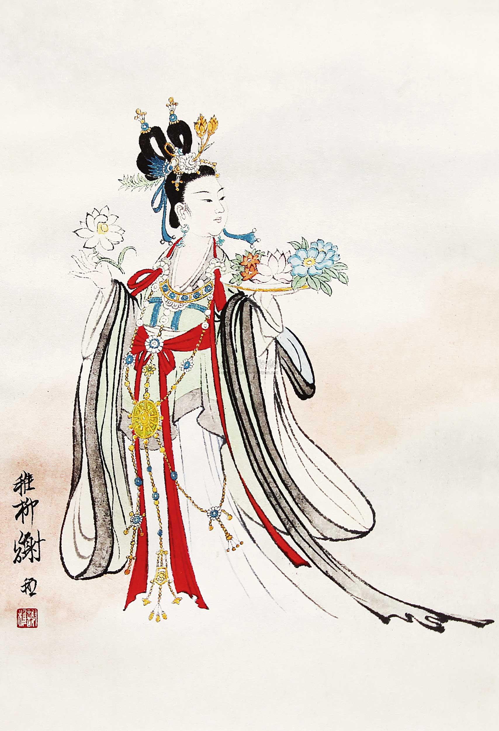 0250 天女散花 立轴 设色纸本