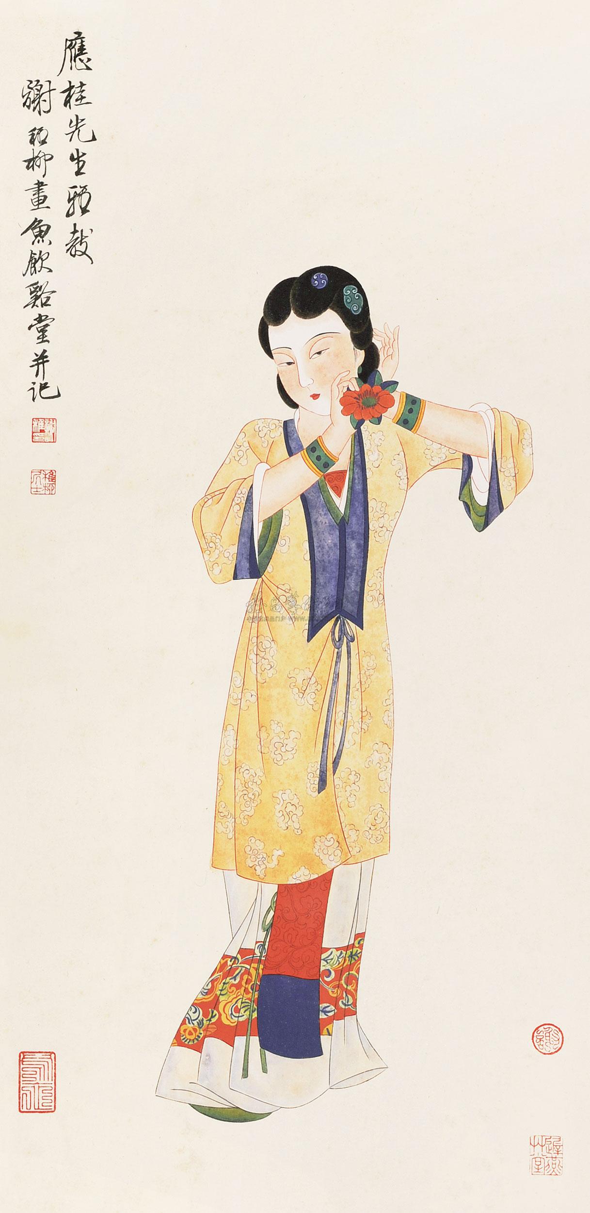 3597拈花仕女立轴纸本设色