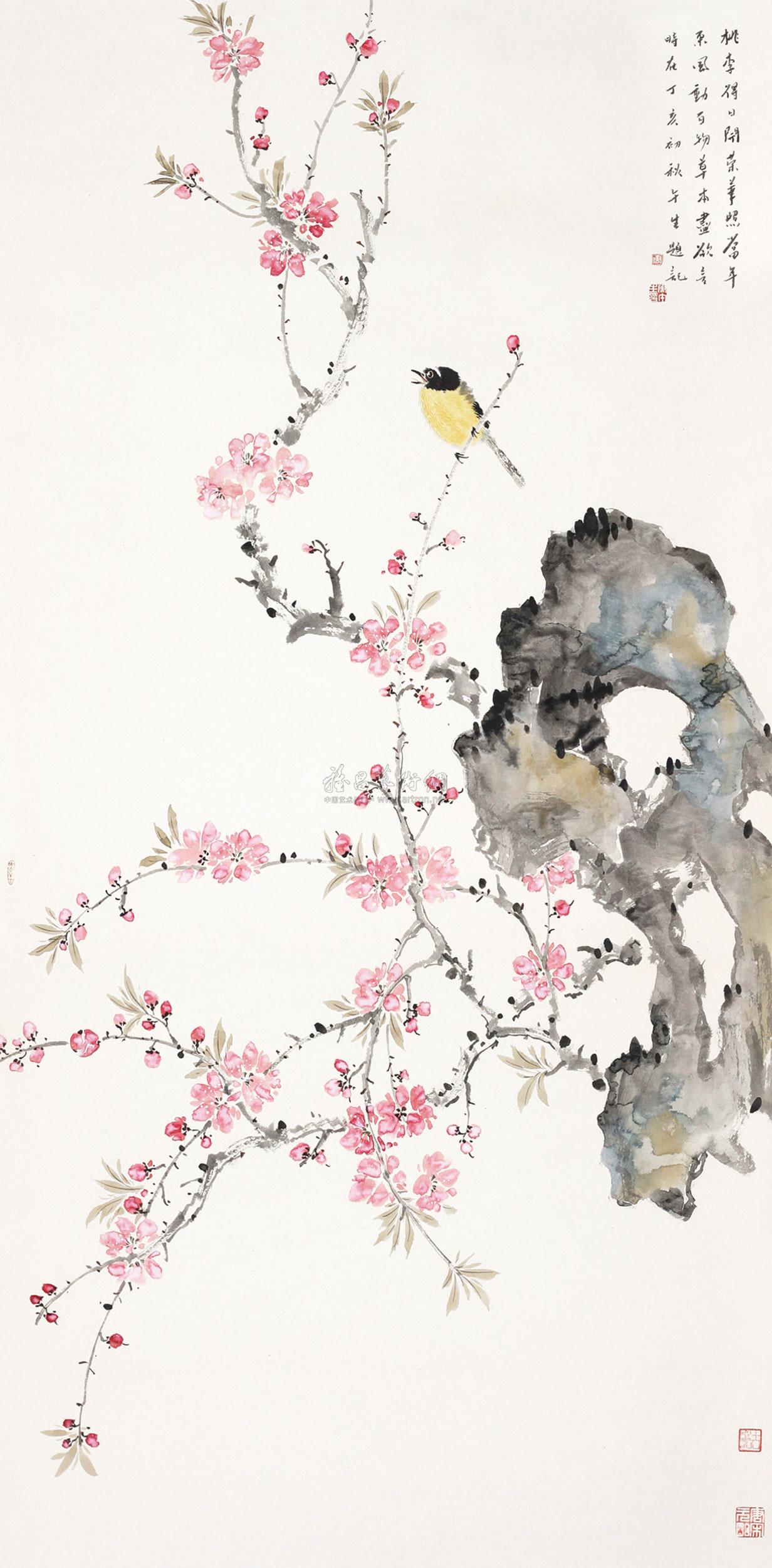 0487 桃花 镜片 设色纸本