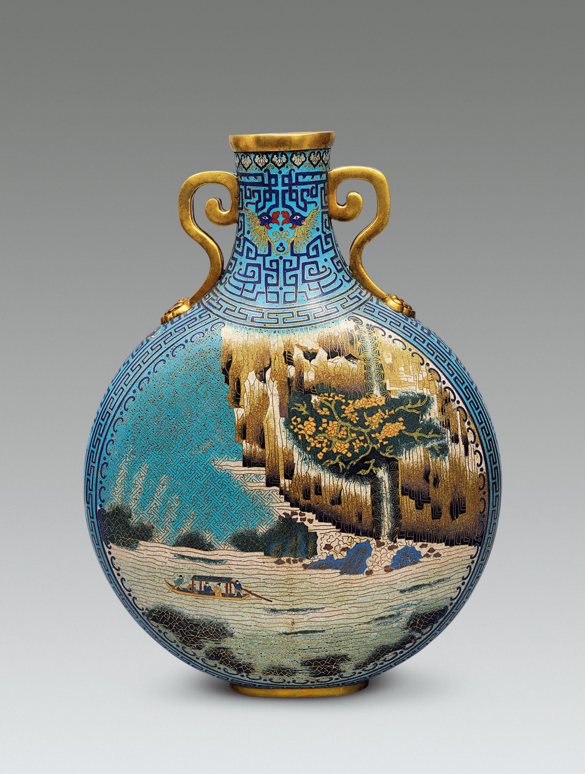 3889掐丝珐琅赤壁图扁瓶