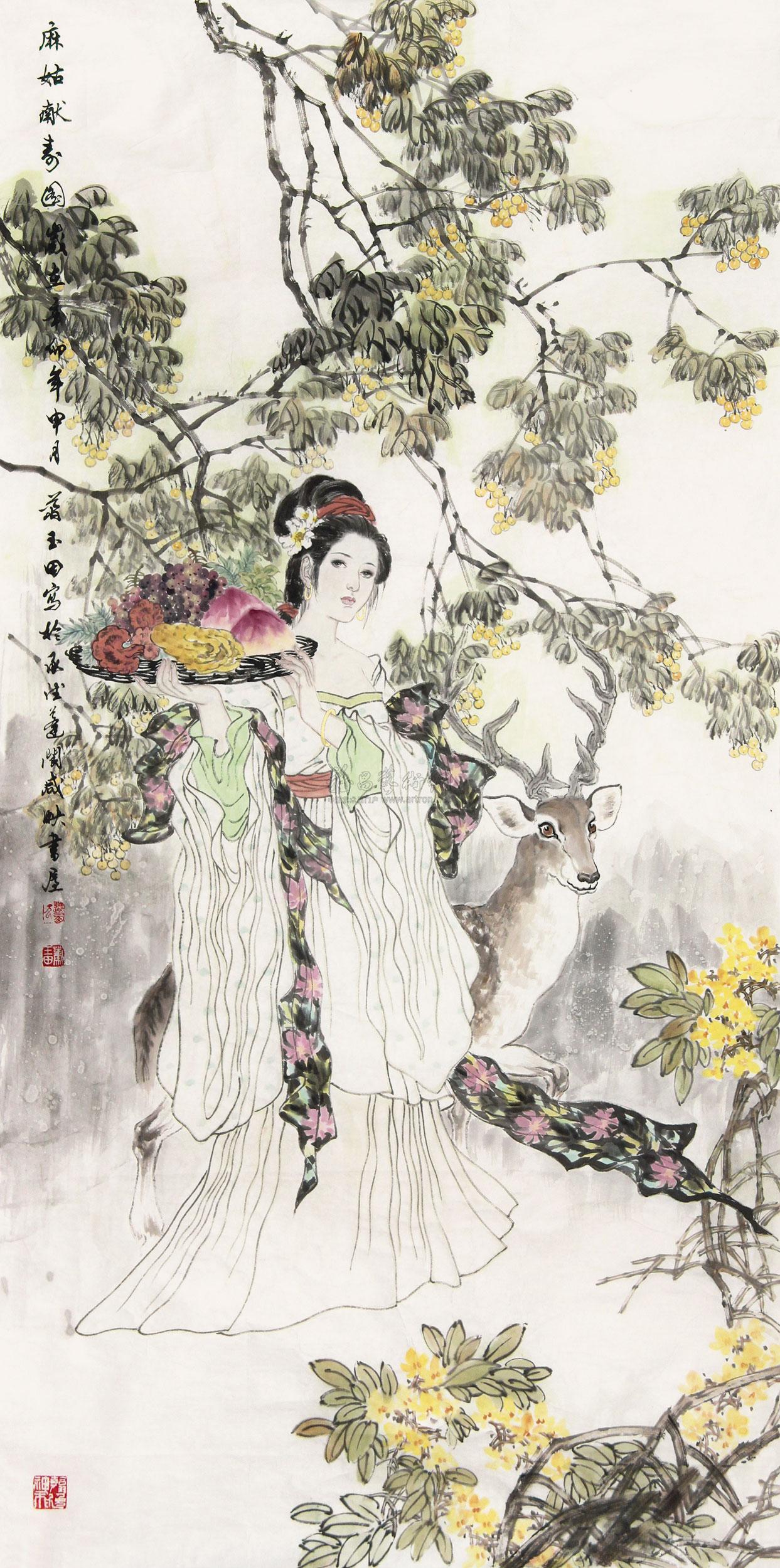 0676 麻姑献寿图 框 设色纸本