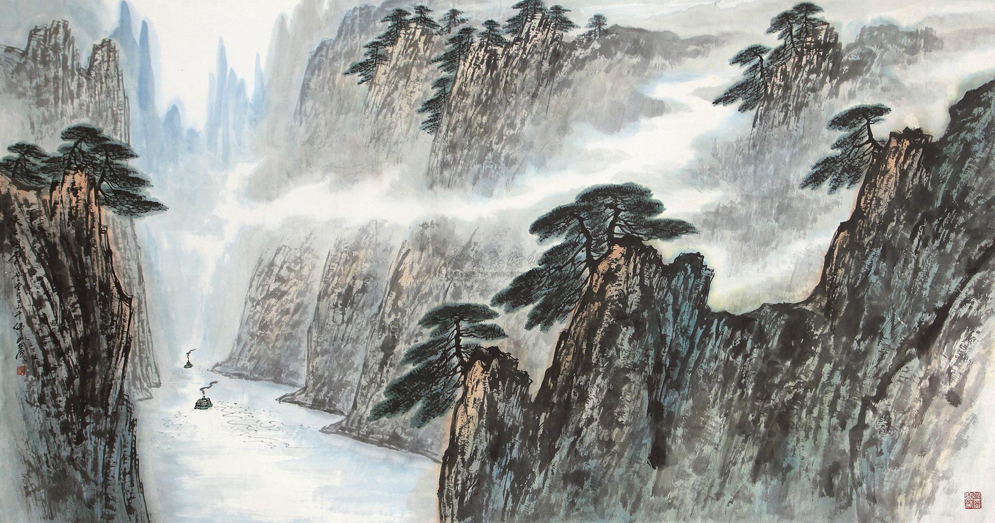 0190峡江烟云镜心纸本