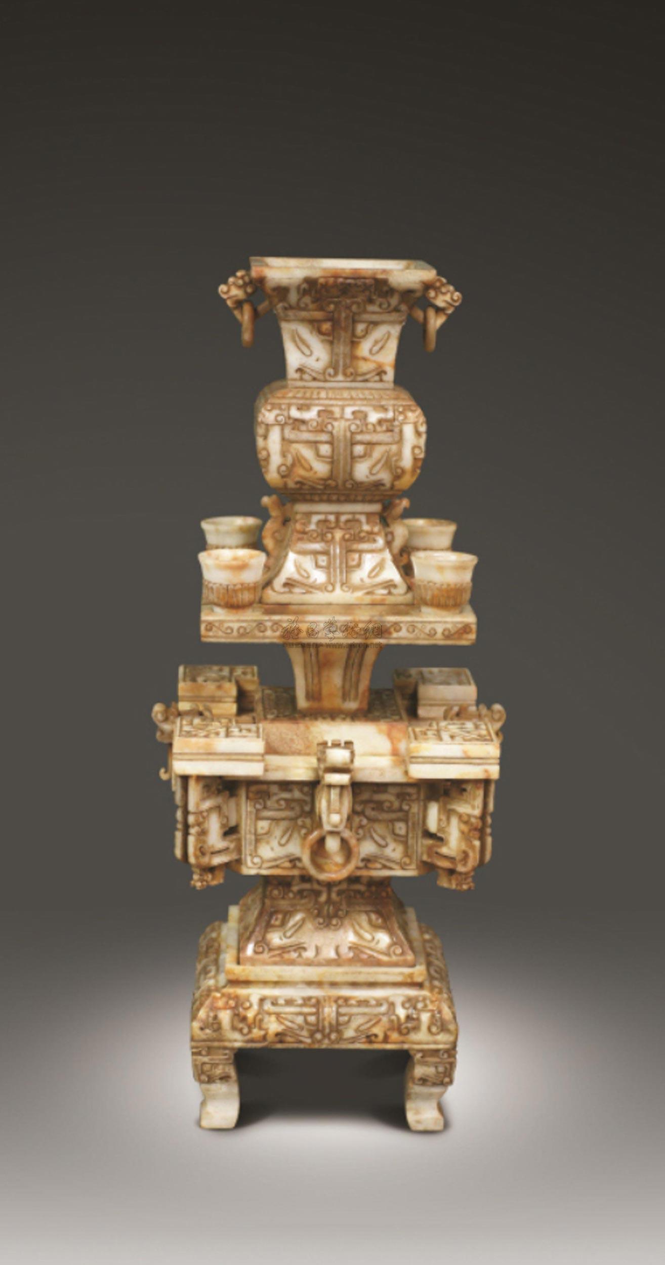 0458 汉 古玉雕龙纹方鼎