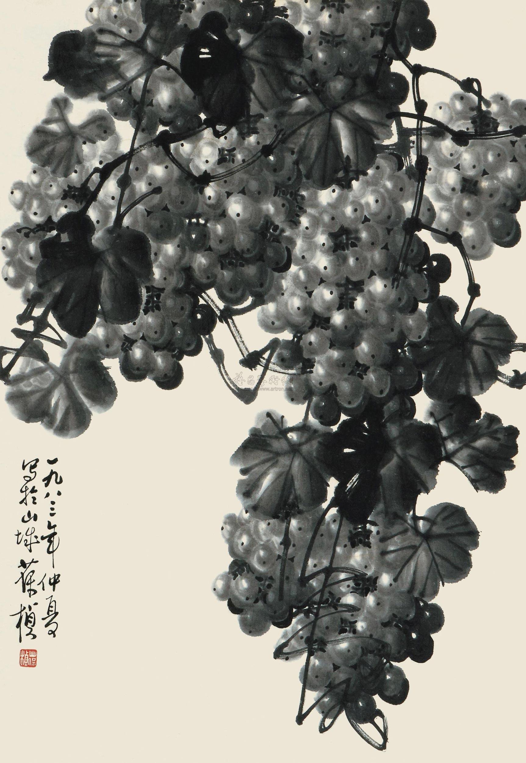 0568 1983年作 葡萄 镜心 水墨纸本