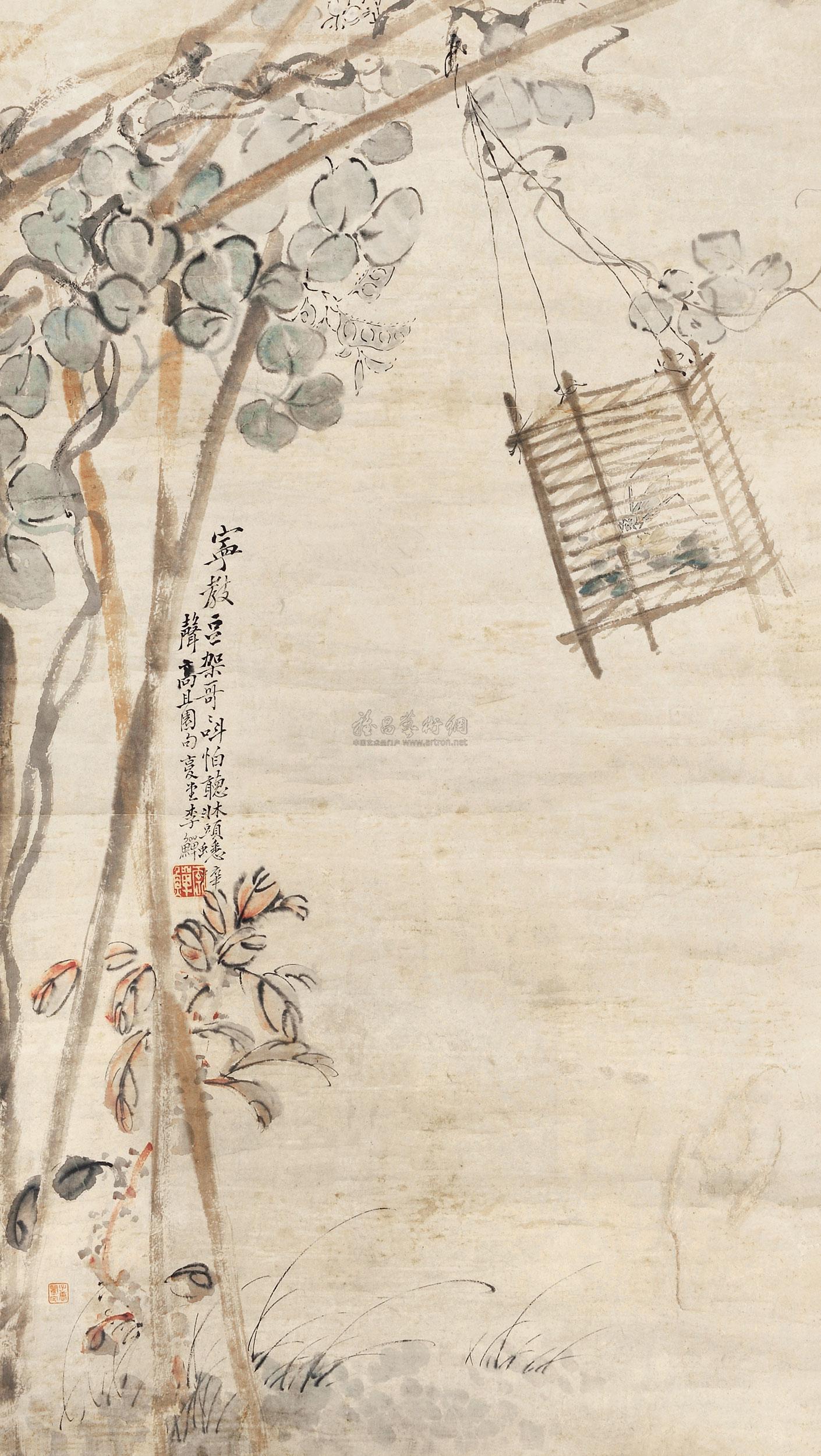 0558 豆缨蟋蟀图 立轴 纸本设色