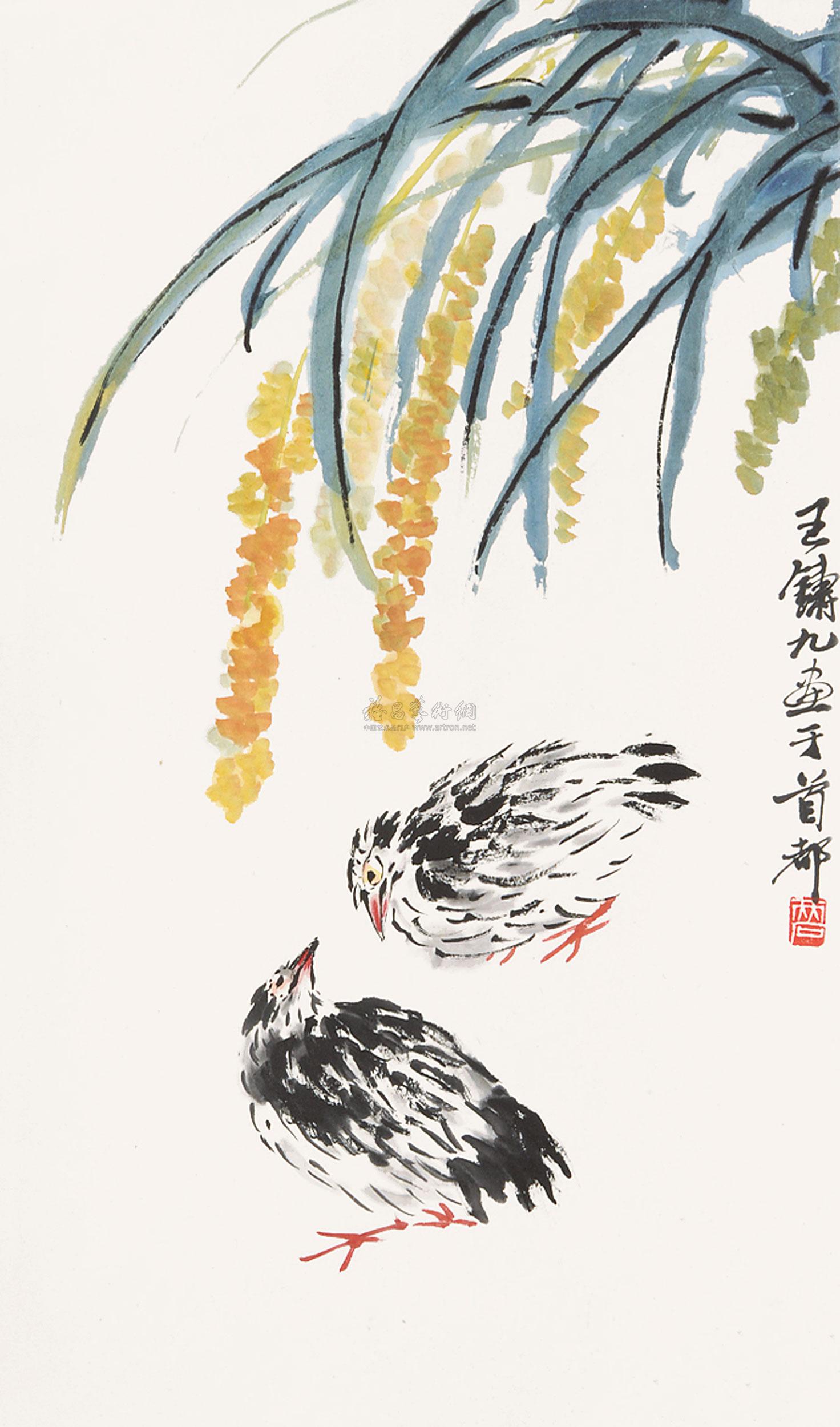0367岁岁平安立轴设色纸本
