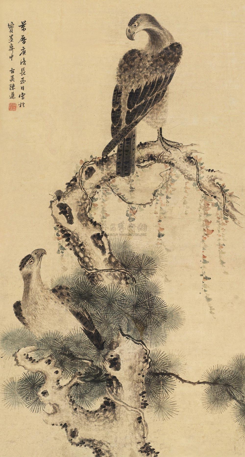 0491双鹰图立轴设色纸本