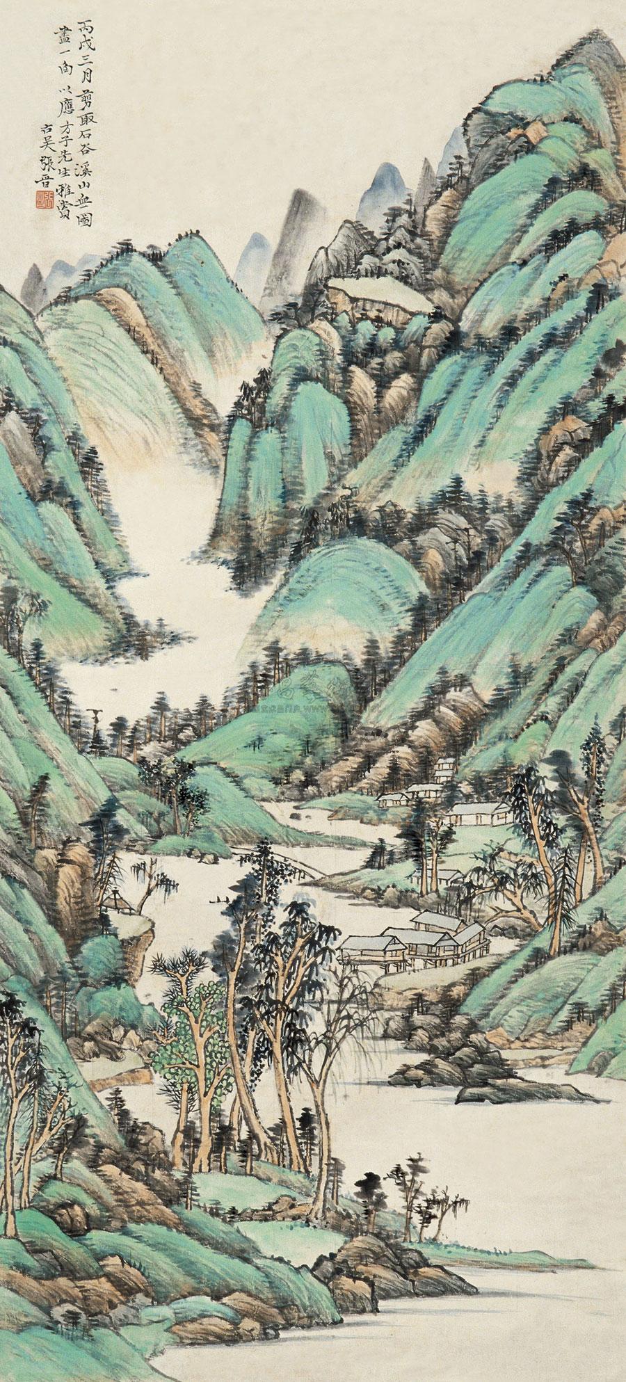 【溪山无尽图 立轴 设色纸本】拍卖品_图片_价格_鉴赏_绘画_雅昌艺术品拍卖网
