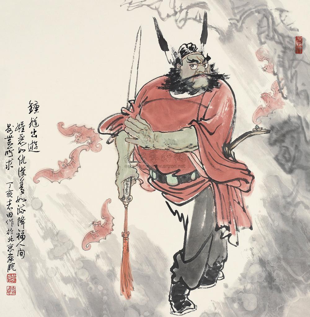 0461钟馗出游镜心设色纸本
