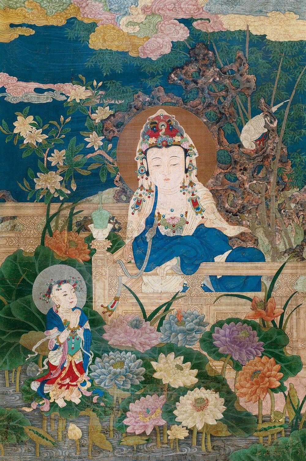 2615 童子拜观音 镜心 设色绢本