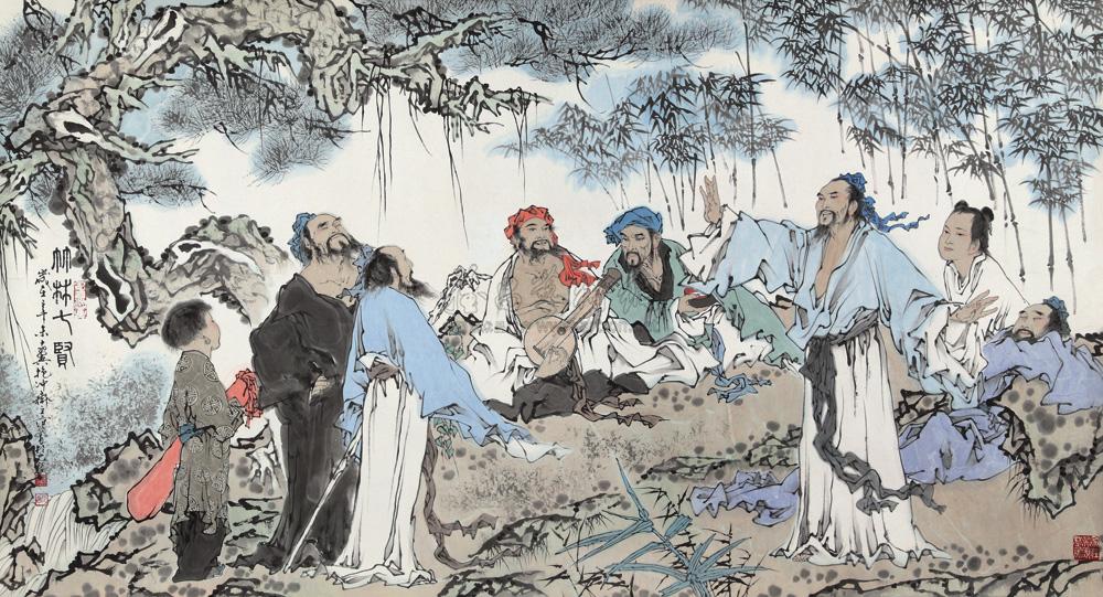 1703 1991年作 竹林七贤 镜心 设色纸本