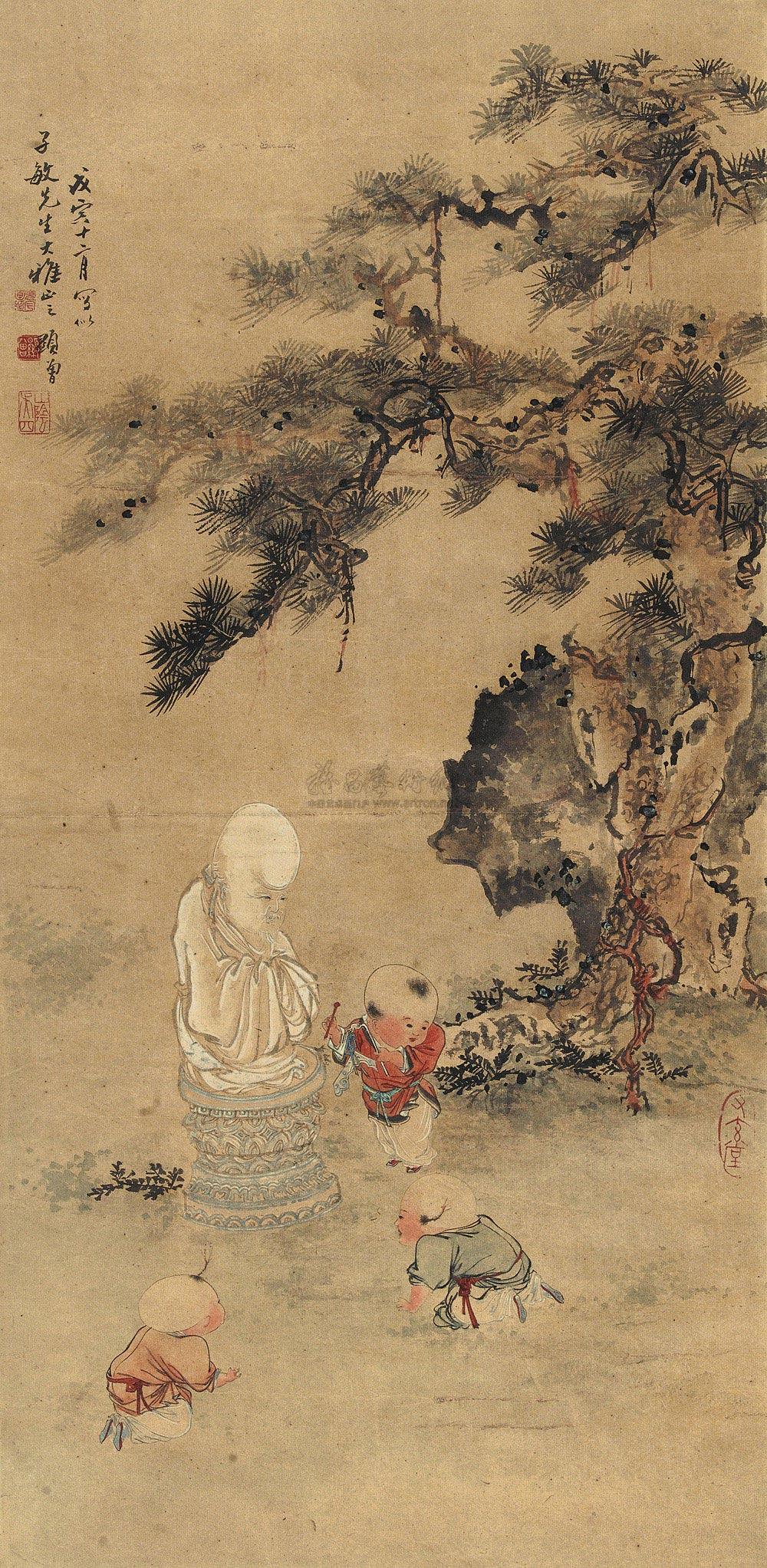 00021938年作拜寿图镜心设色纸本