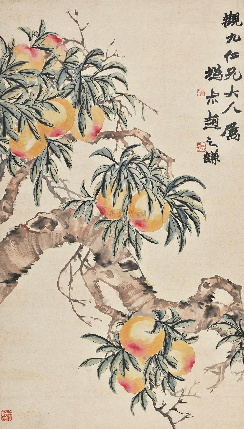 0357 寿桃 立轴 设色纸本