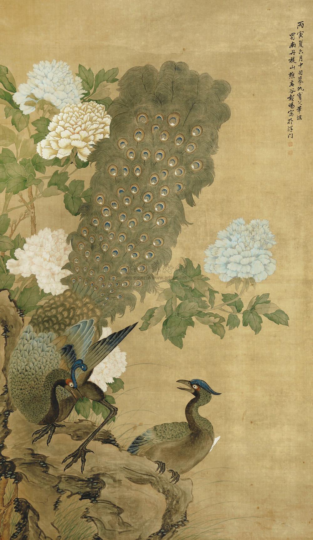 孔雀牡丹图 立轴 设色绢本】拍卖品_图片_价格_鉴赏_绘画_雅昌艺术品