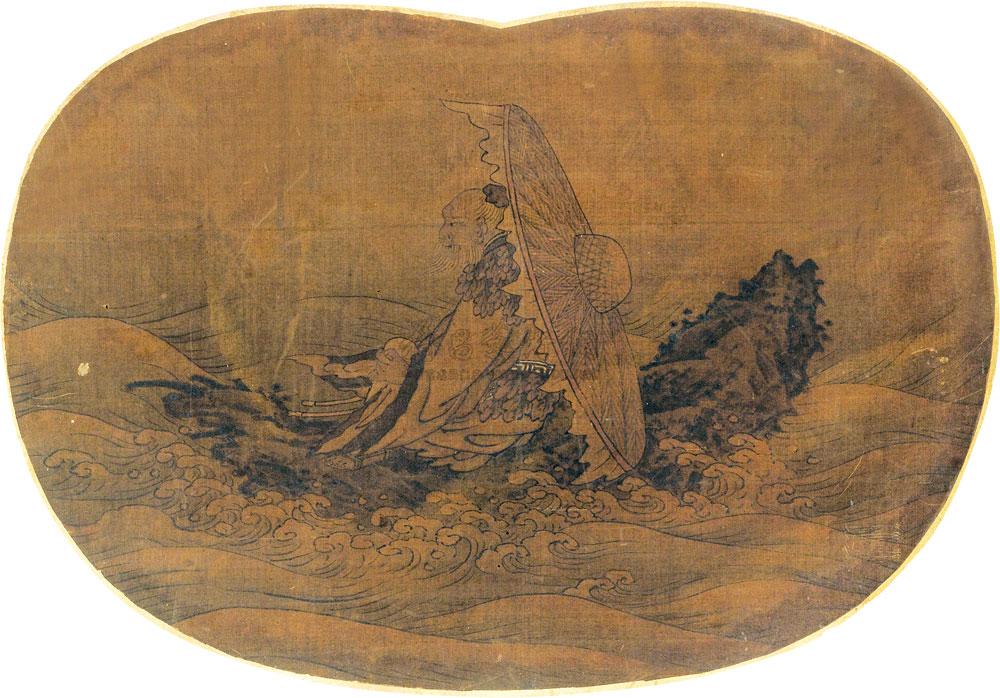 1308仙人乘槎图团扇片绢本