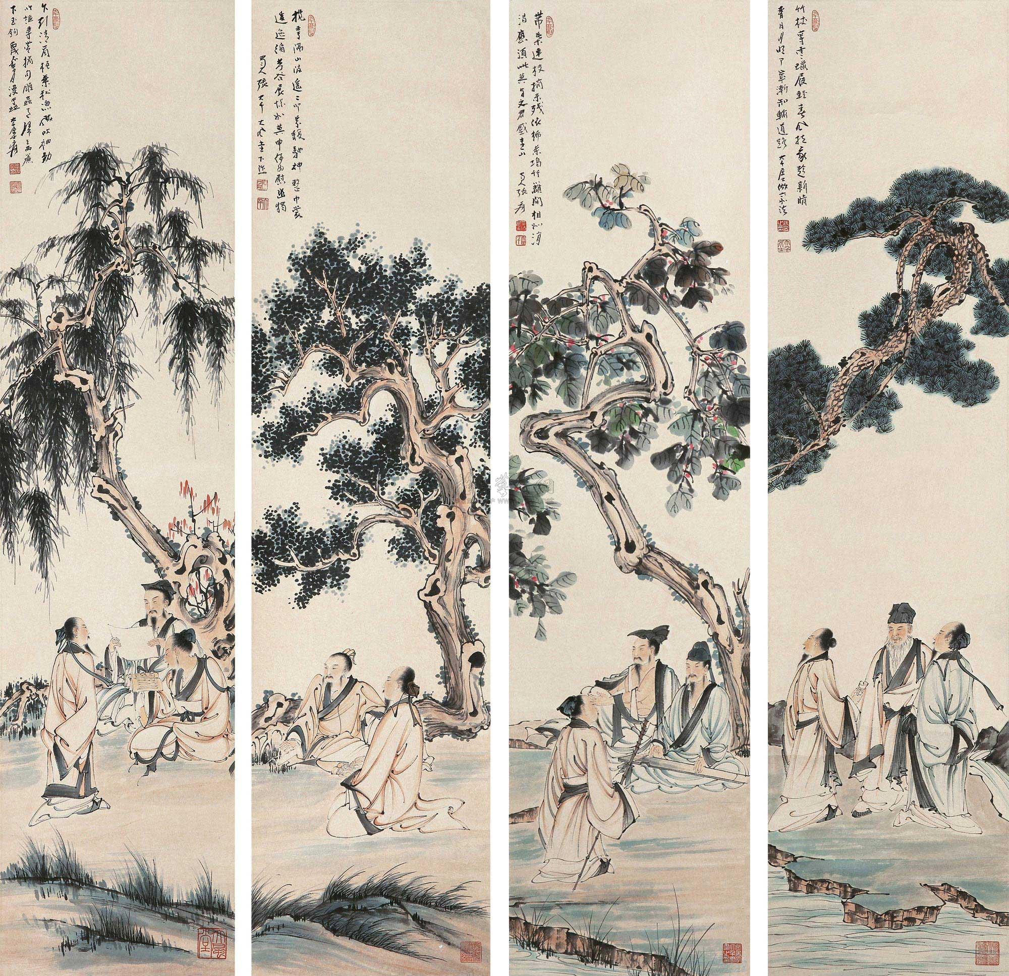 1201四条屏镜心纸本