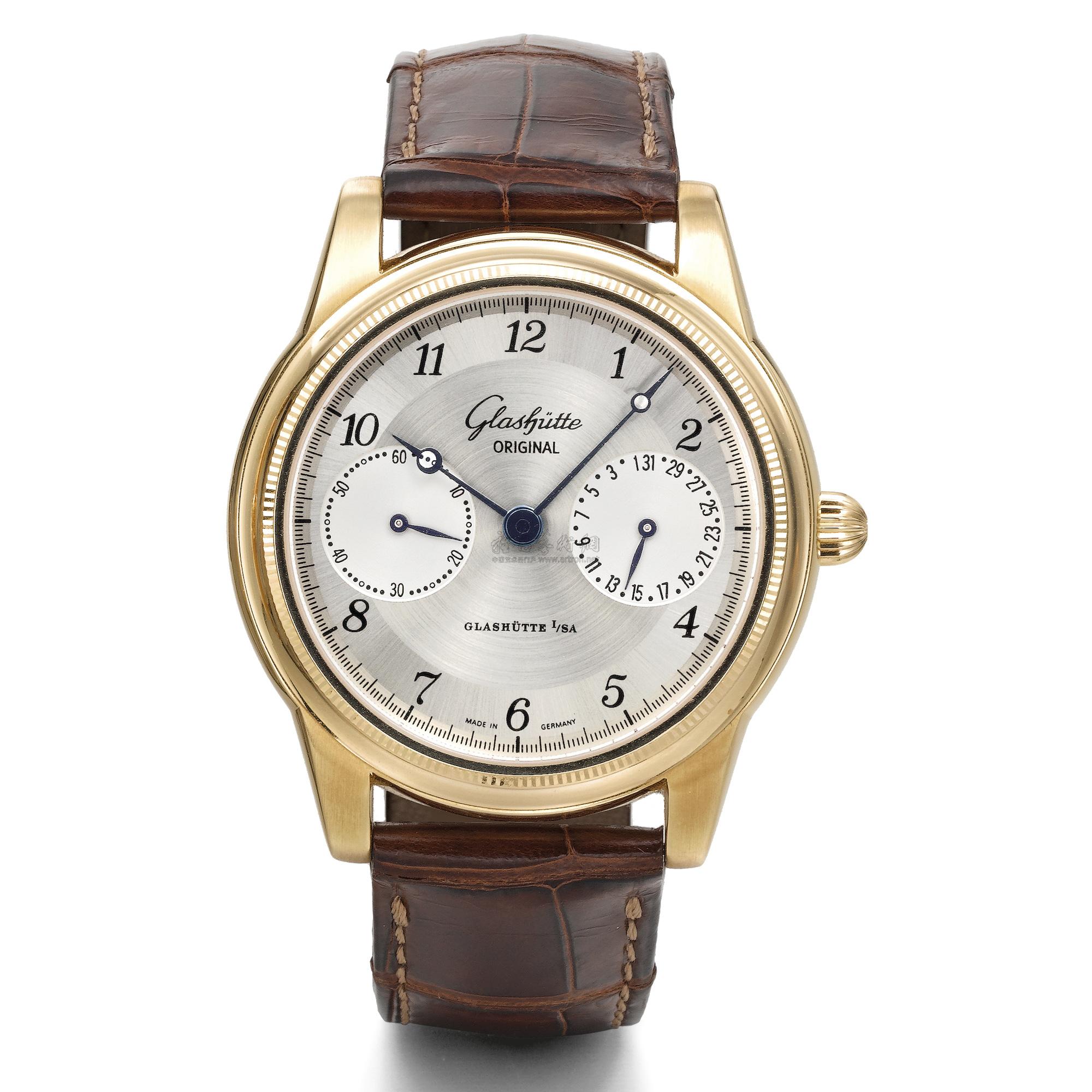 3914 格拉苏蒂「1845 klassik」粉红金手动上链腕表备日期,年份约2005