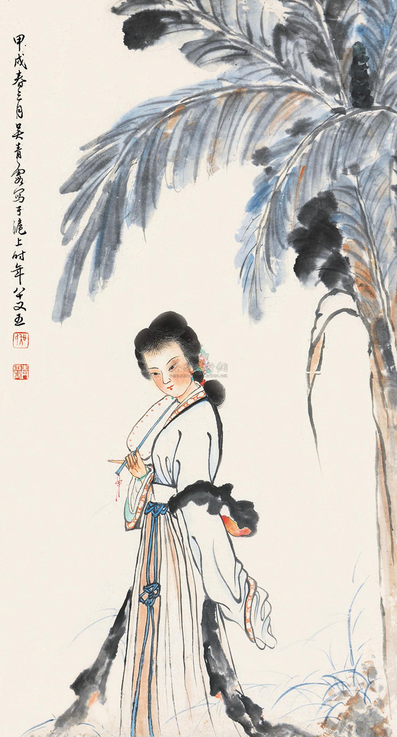 0013 芭蕉仕女 立轴