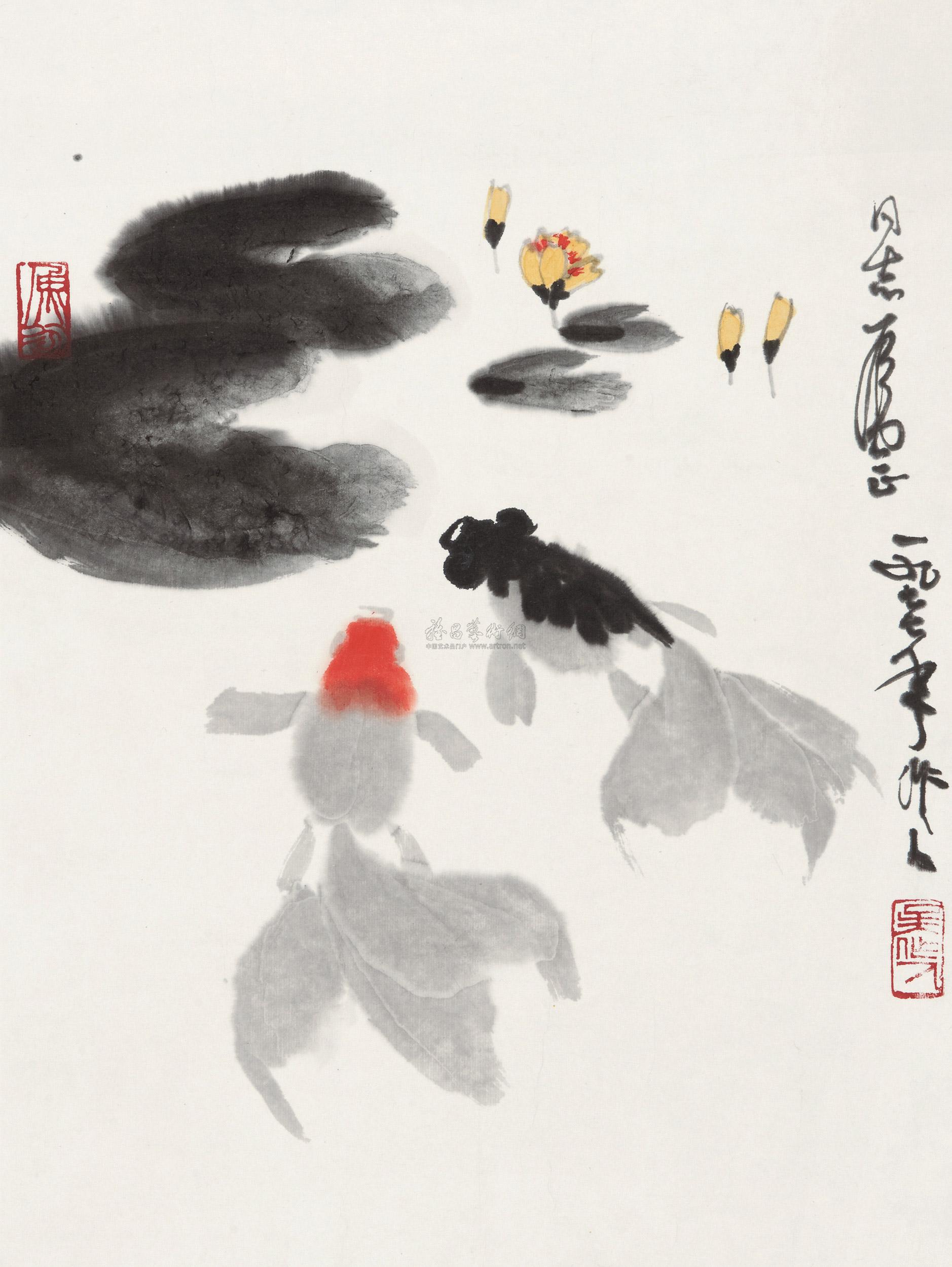 5566 金鱼 镜心 设色纸本