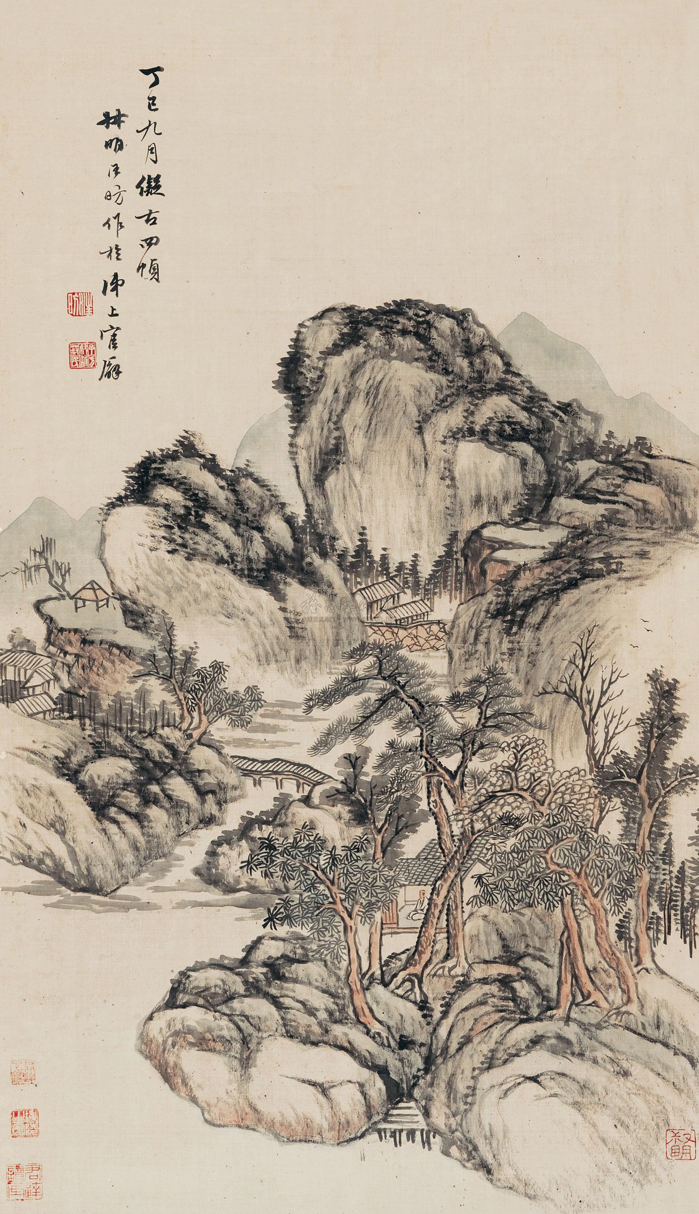 【溪山高隐图 立轴 水墨绢本】拍卖品_图片_价格_鉴赏_绘画_雅昌艺术品拍卖网