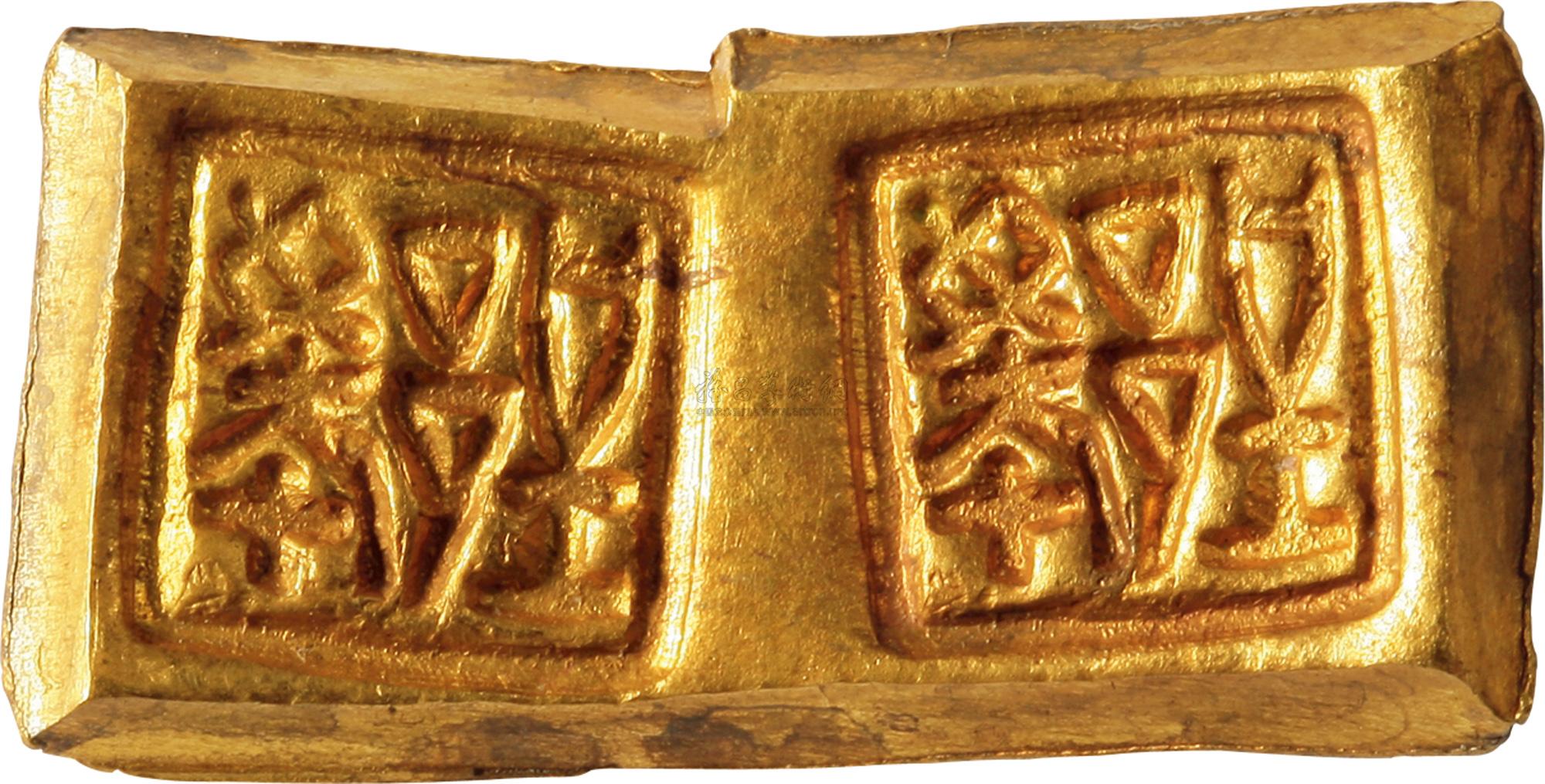 1390郢爰双联金块一枚