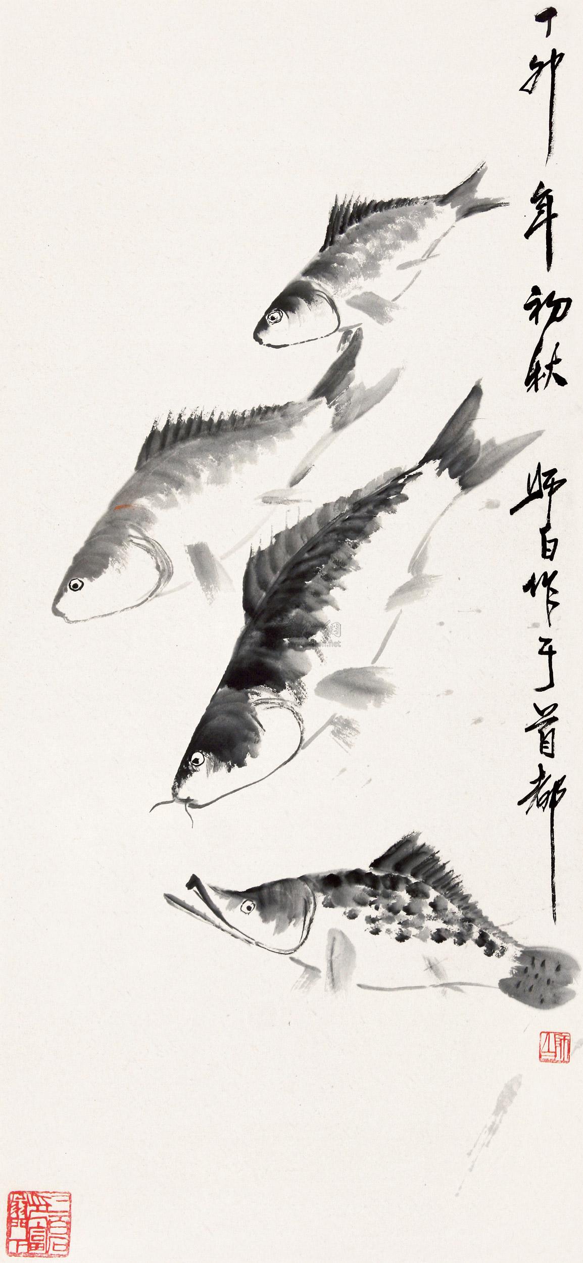 0993群鱼图立轴水墨纸本