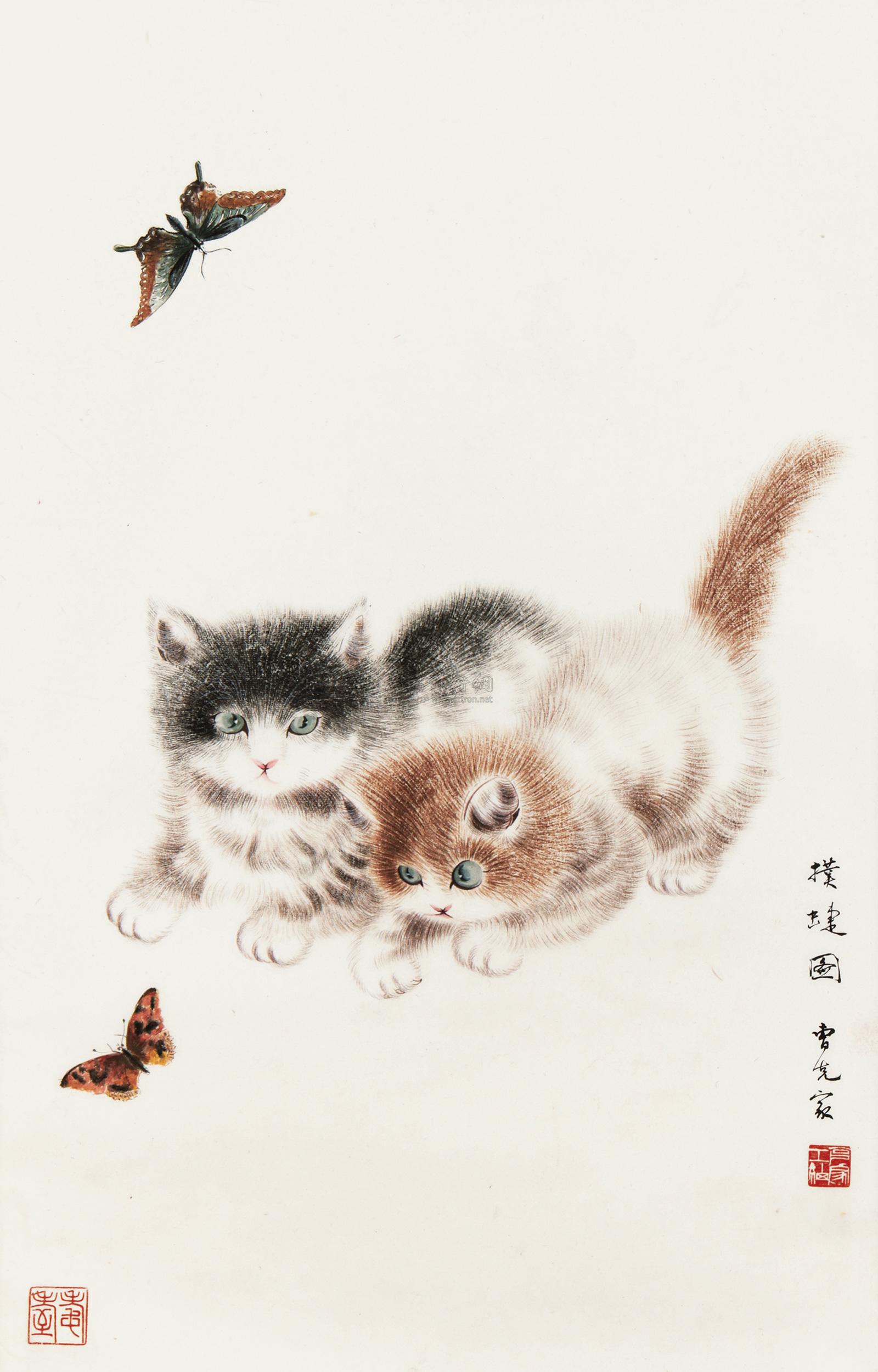 0141扑蝶图轴纸本