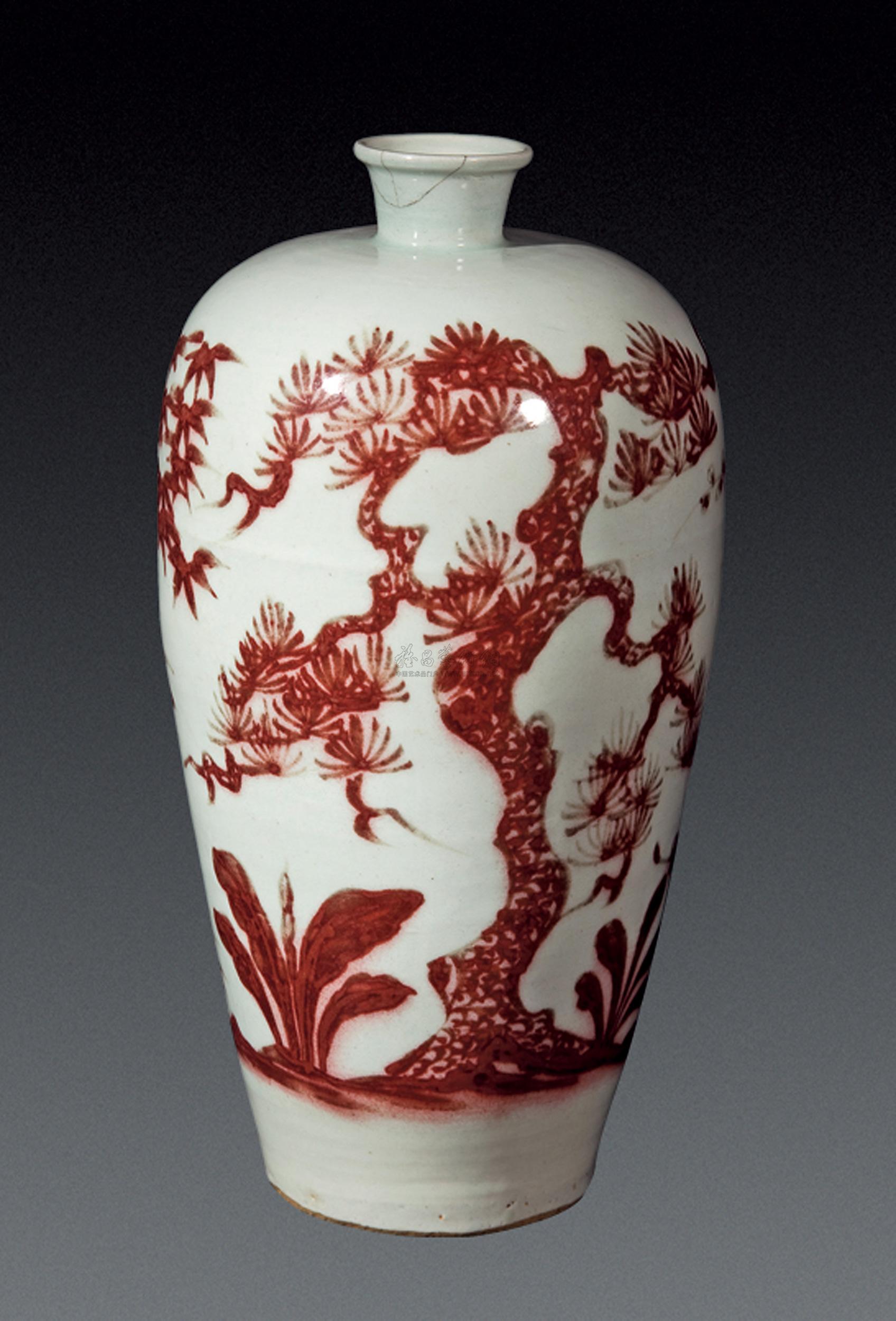 【明早期 釉里红岁寒三友图梅瓶】拍卖品_图片_价格_鉴赏_明代彩瓷