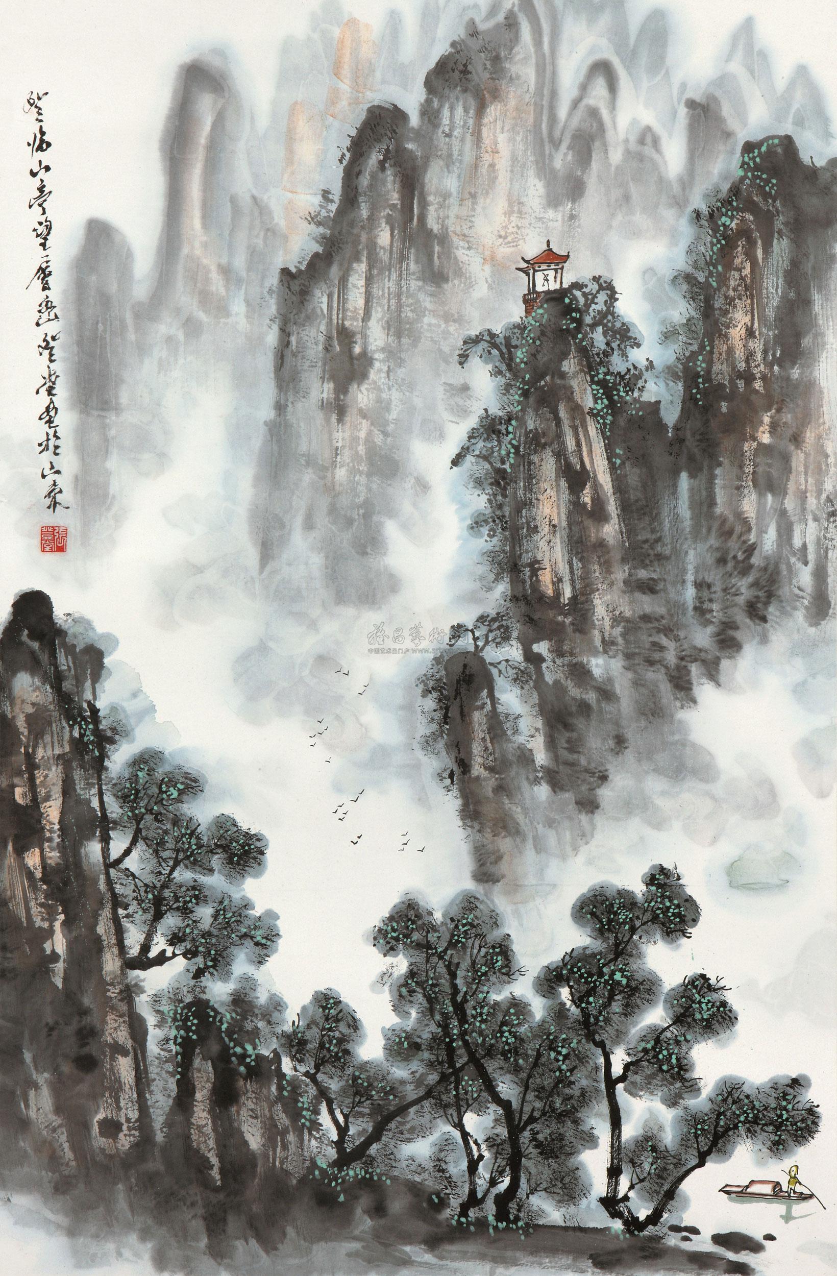 1126一览众山小镜框设色纸本