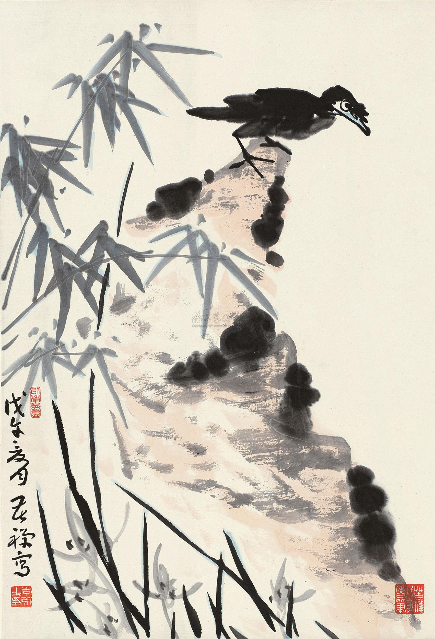 竹石八哥 立轴 设色纸本】拍卖品_图片_价格_鉴赏_绘画_雅昌艺术品