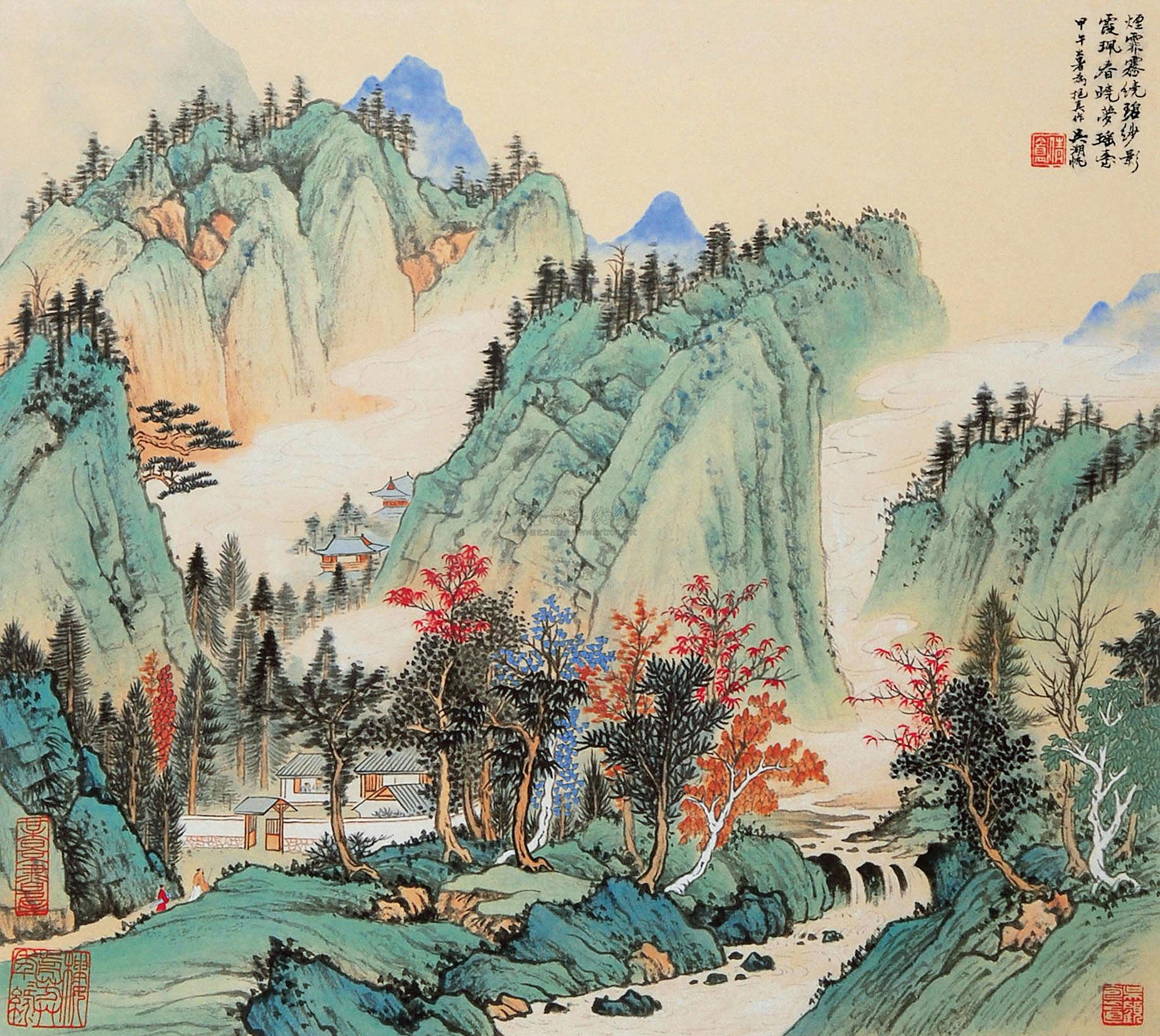 1019青绿山水镜片设色纸本