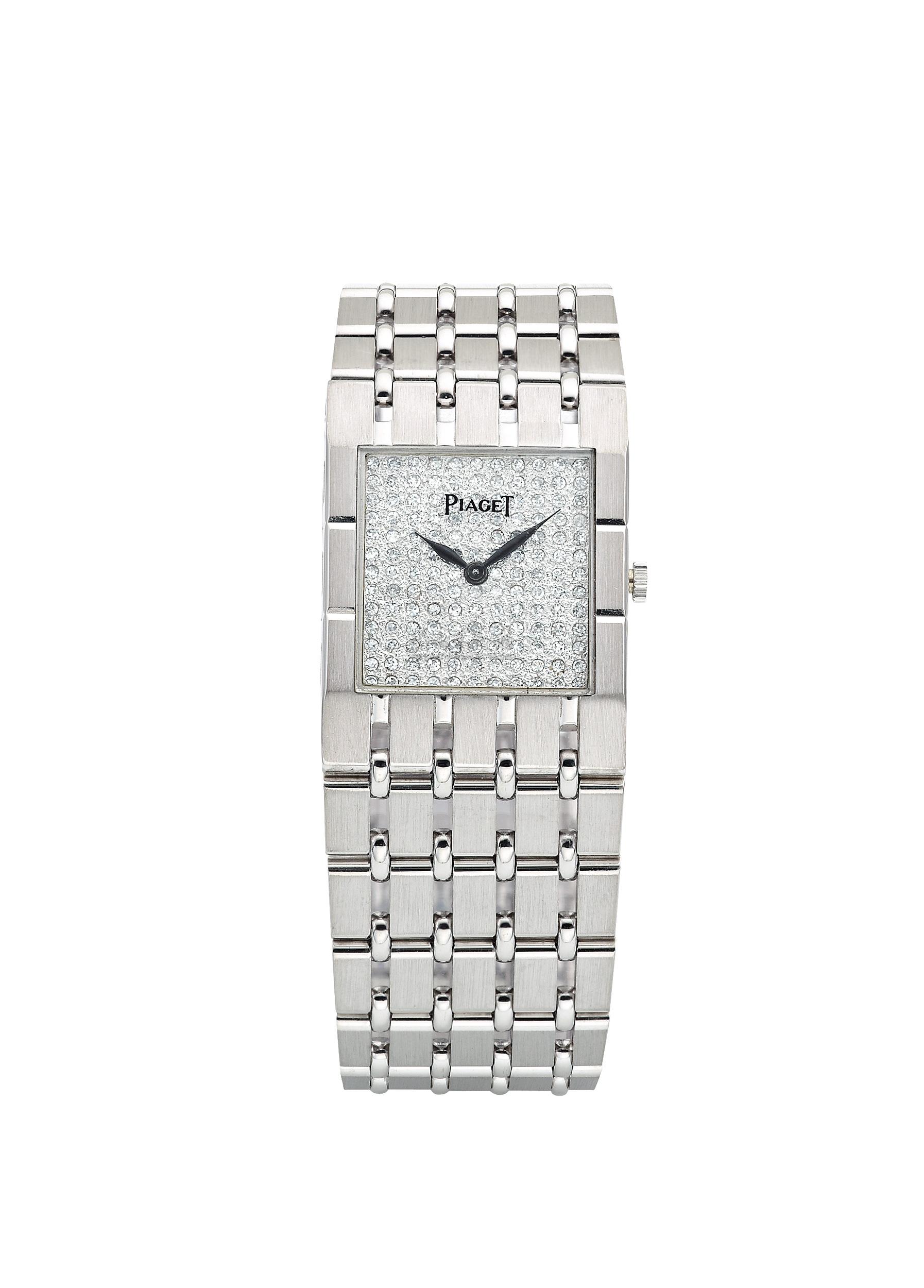 2185 伯爵(piaget)男款方形镶钻白金腕表