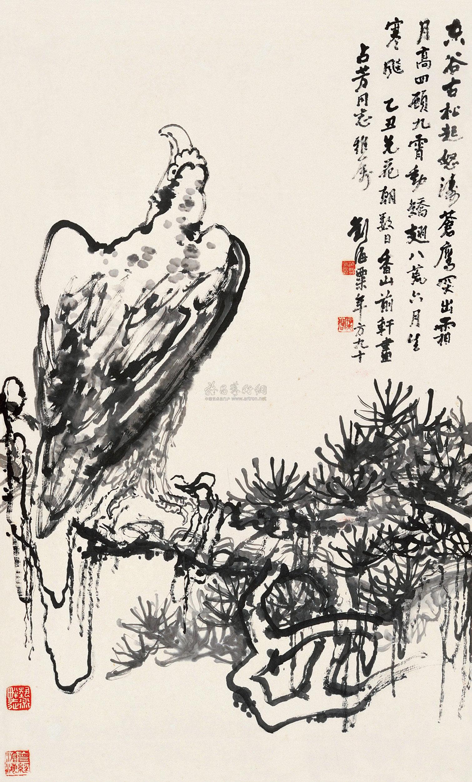 1433 1985年作 苍鹰图 立轴 水墨纸本