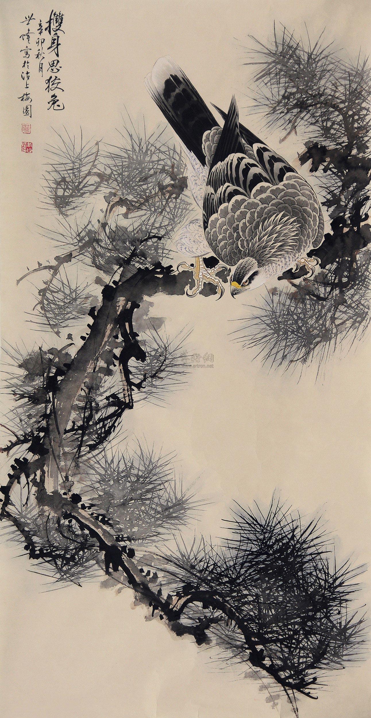 【松鹰图 镜心 设色纸本】拍卖品_图片_价格_鉴赏_绘画_雅昌艺术品