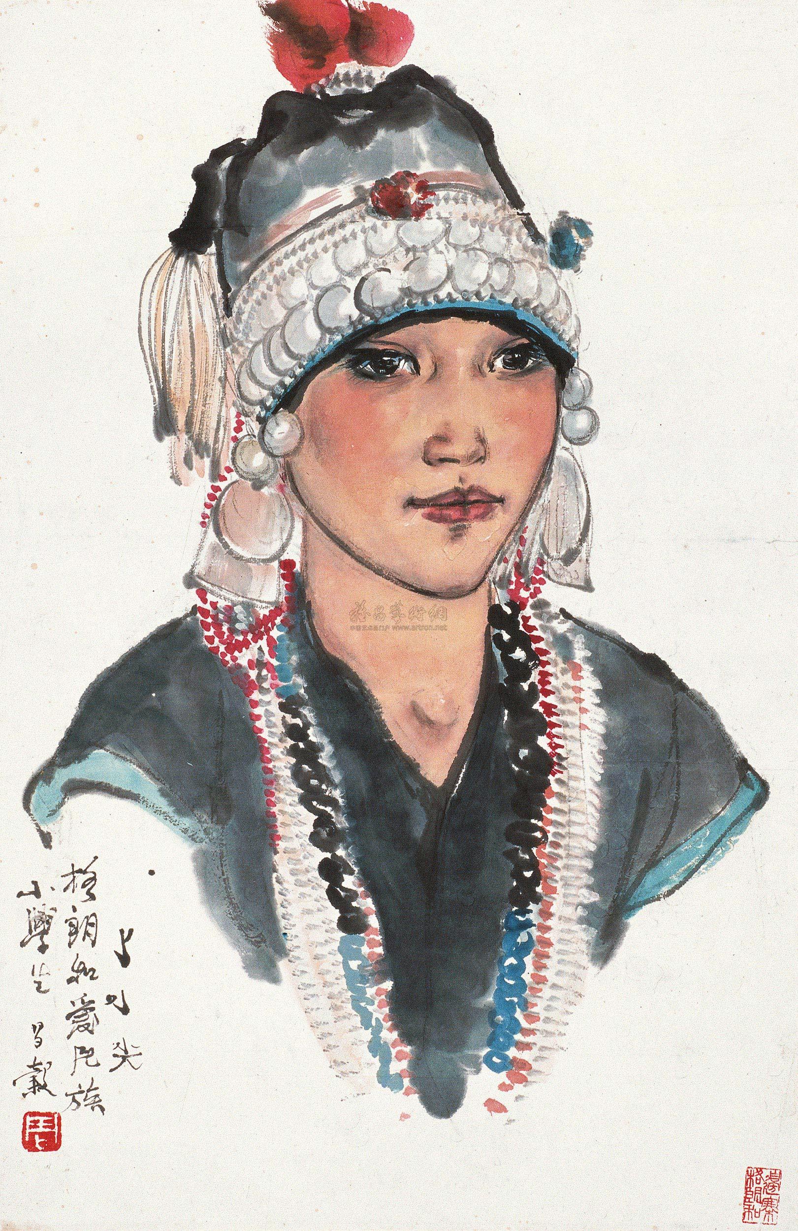 0237 少数民族学生 镜片 设色纸本
