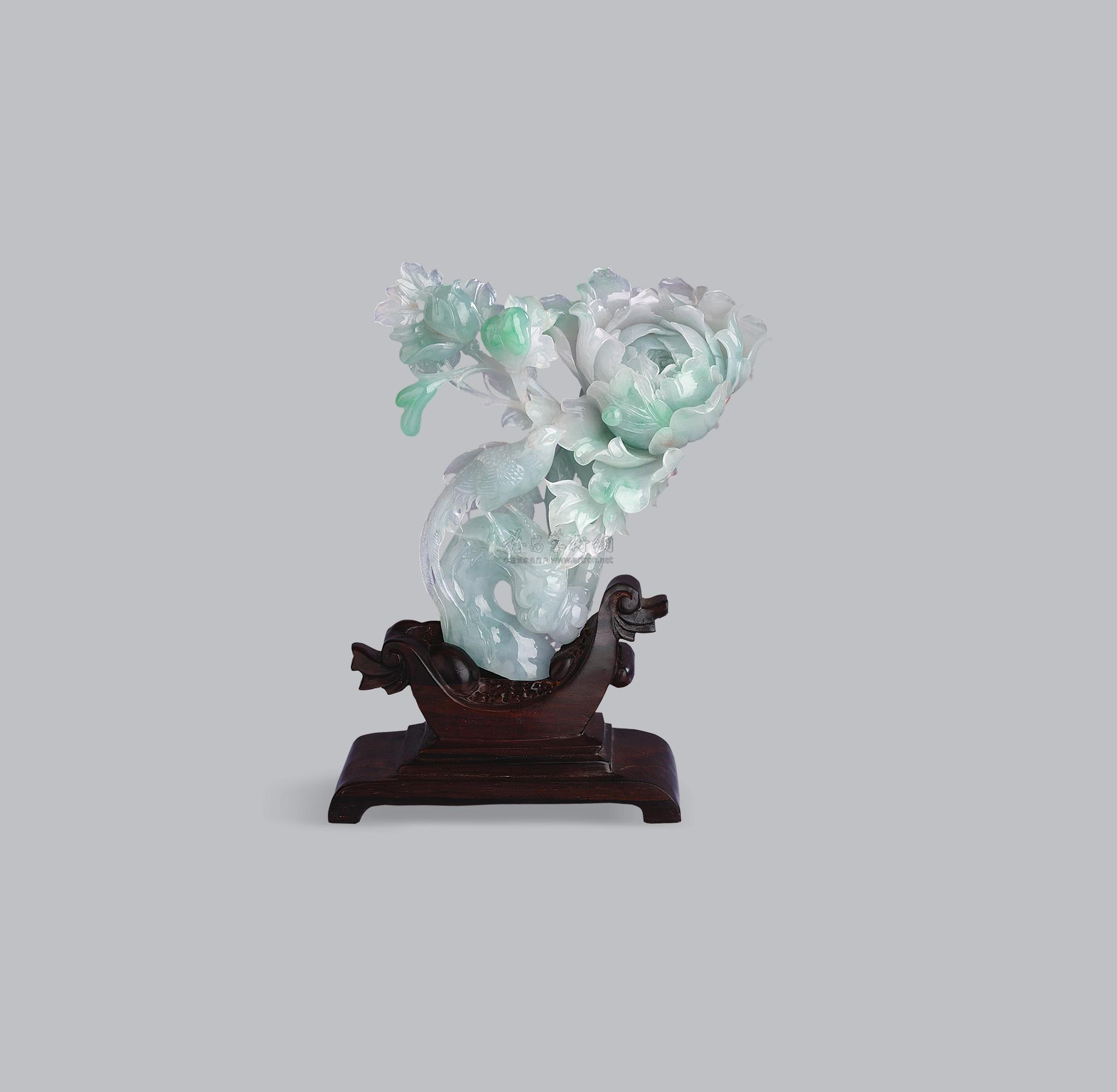 1717翡翠花开富贵摆件