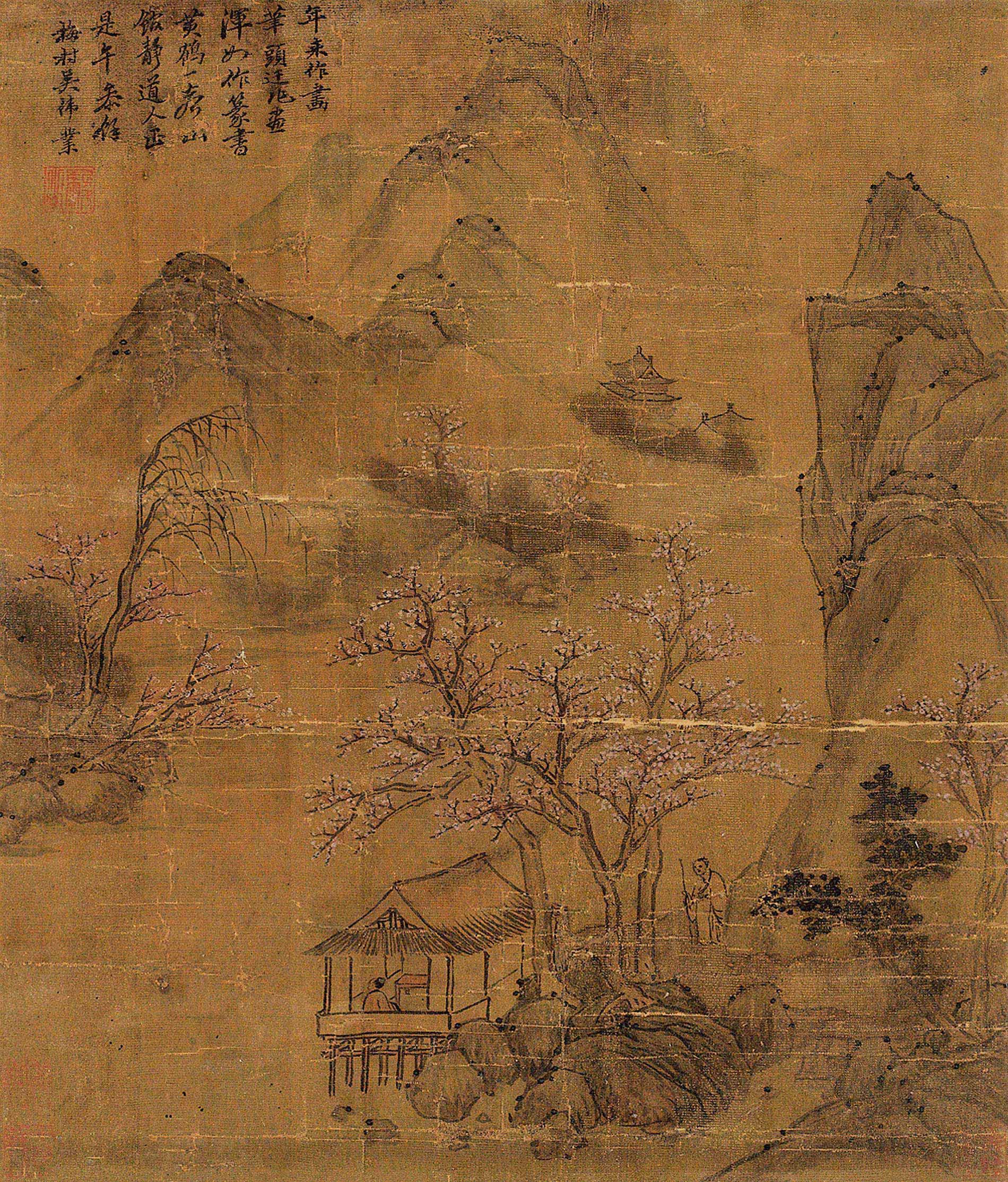 0102杏花春雨图立轴设色绢本