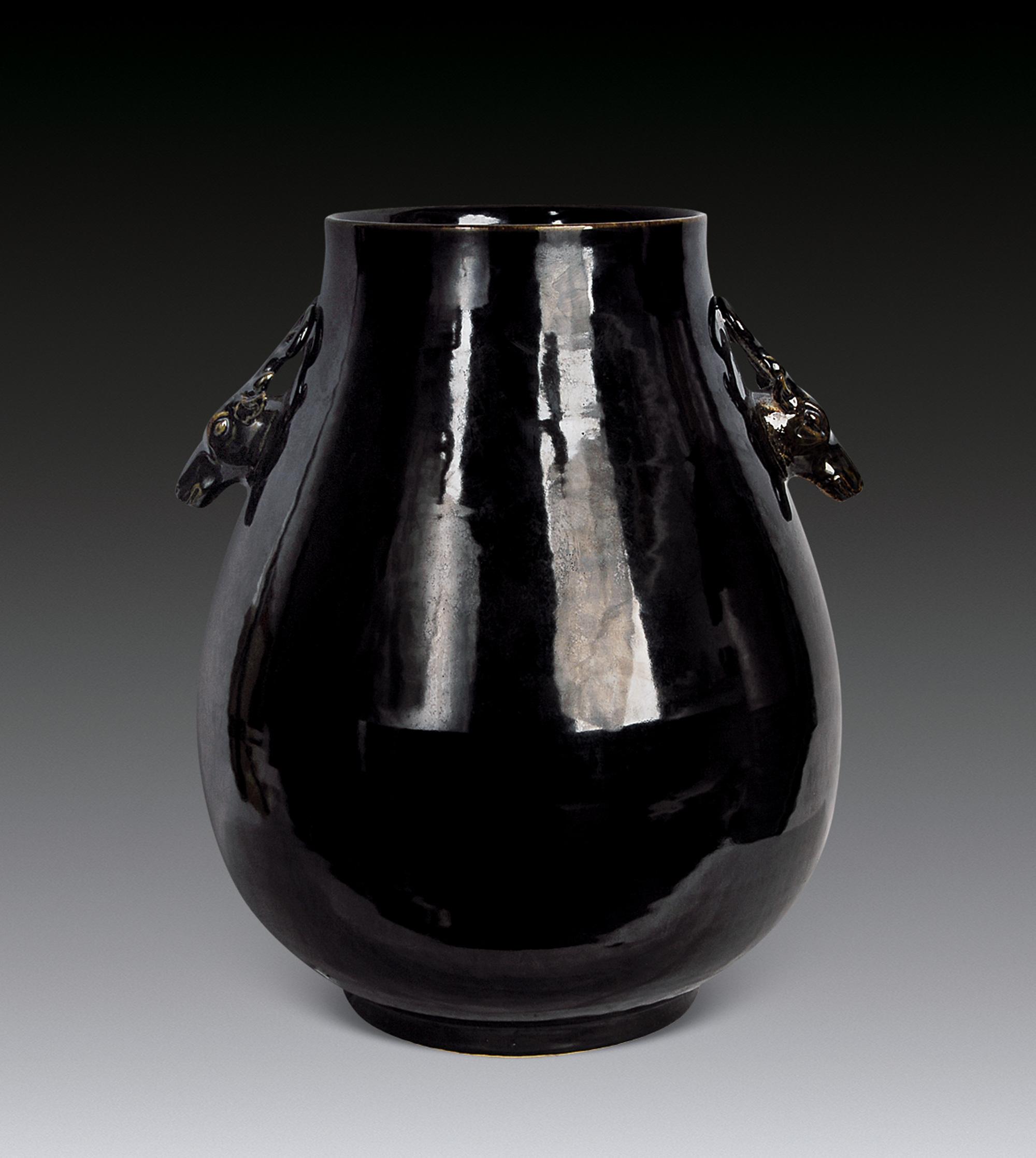 【乌金釉鹿头尊 (一件)】拍卖品_图片_价格_鉴赏_现当代及其它瓷器