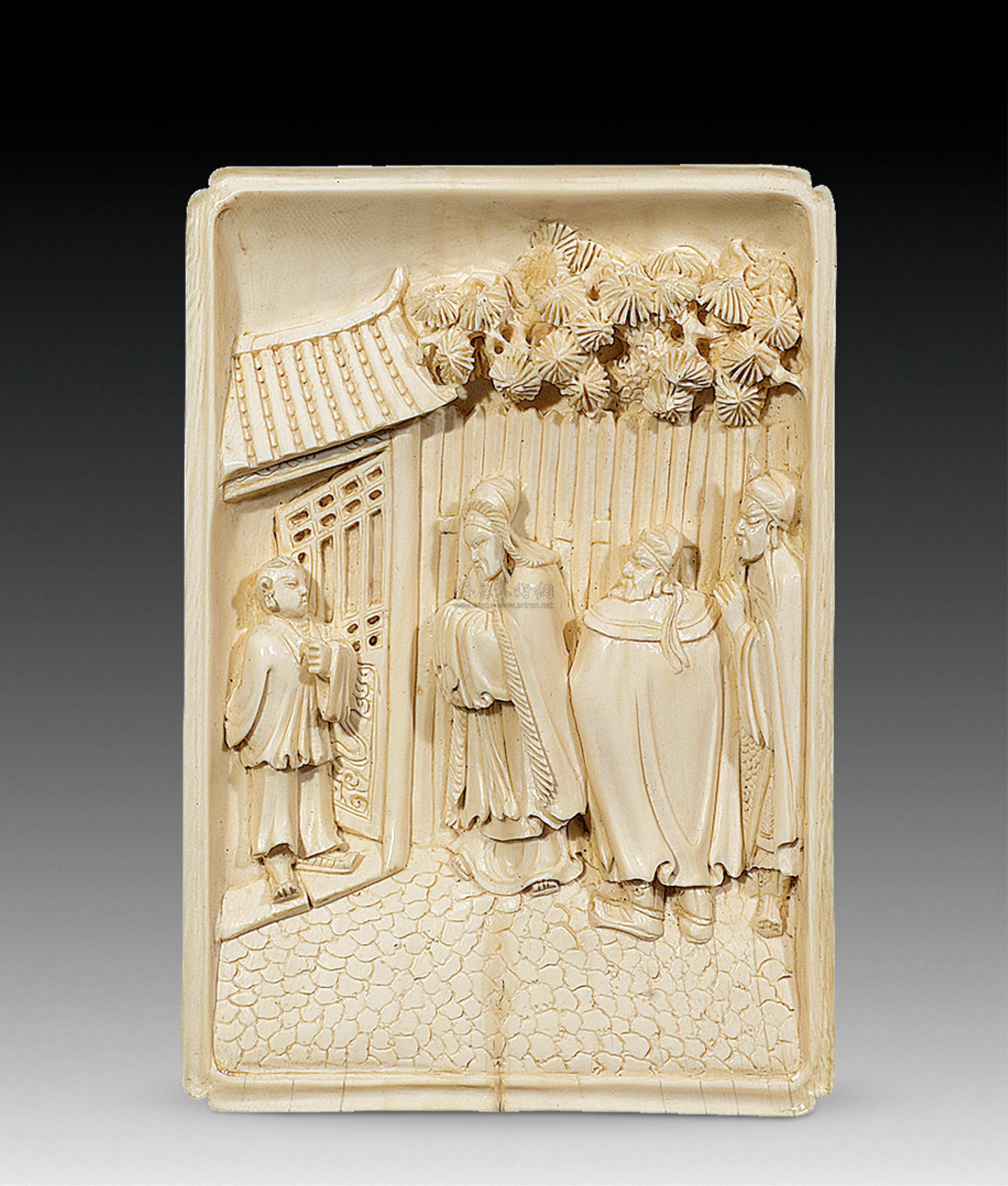 0083 民国 象牙雕三顾茅庐故事图插牌