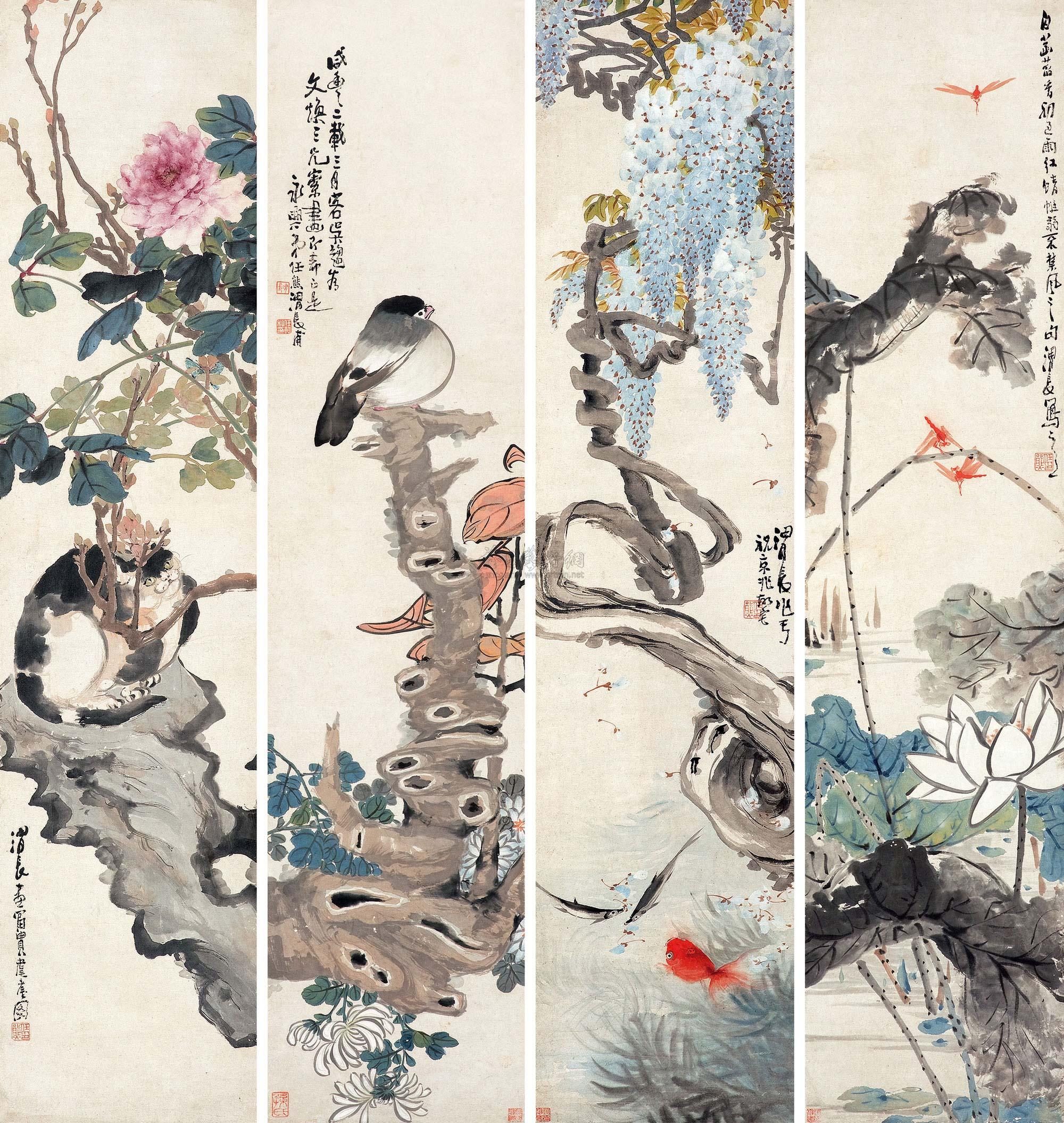 【花鸟 四屏 纸本】拍卖品_图片_价格_鉴赏_绘画_雅昌艺术品拍卖网